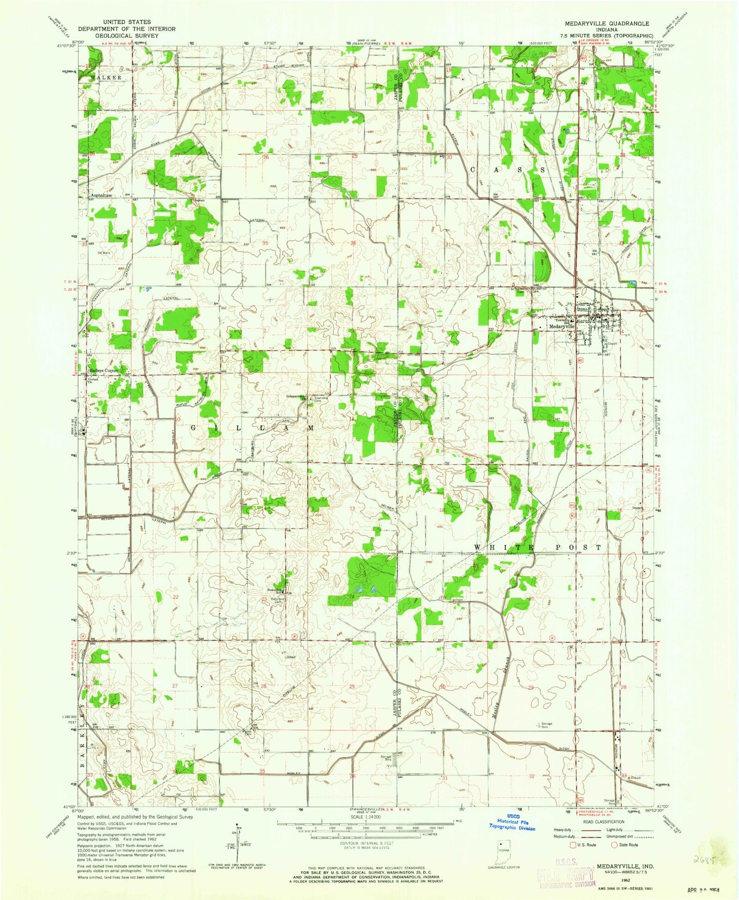 Classic USGS Medaryville Indiana 7.5'x7.5' Topo Map Image