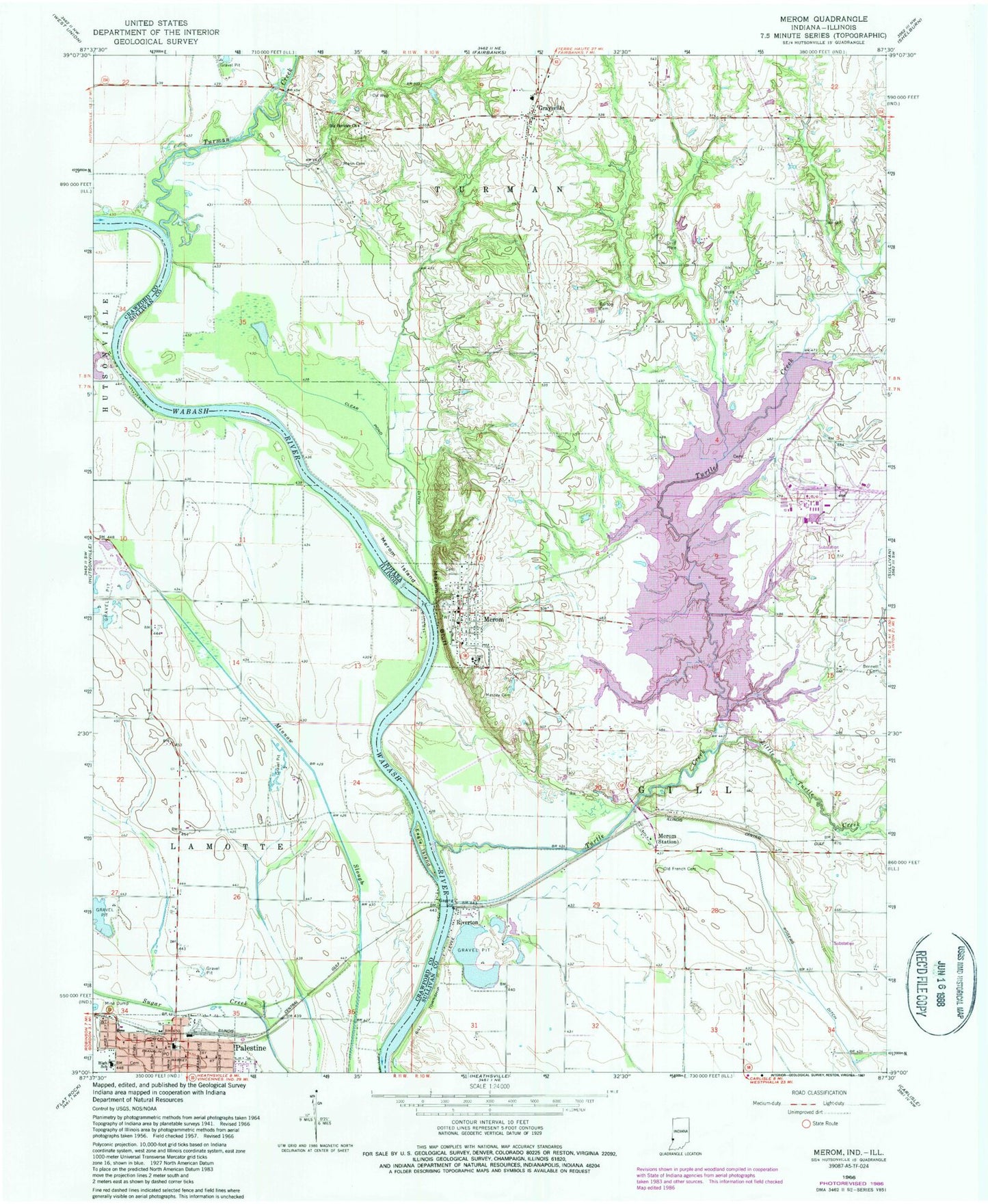 Classic USGS Merom Indiana 7.5'x7.5' Topo Map Image