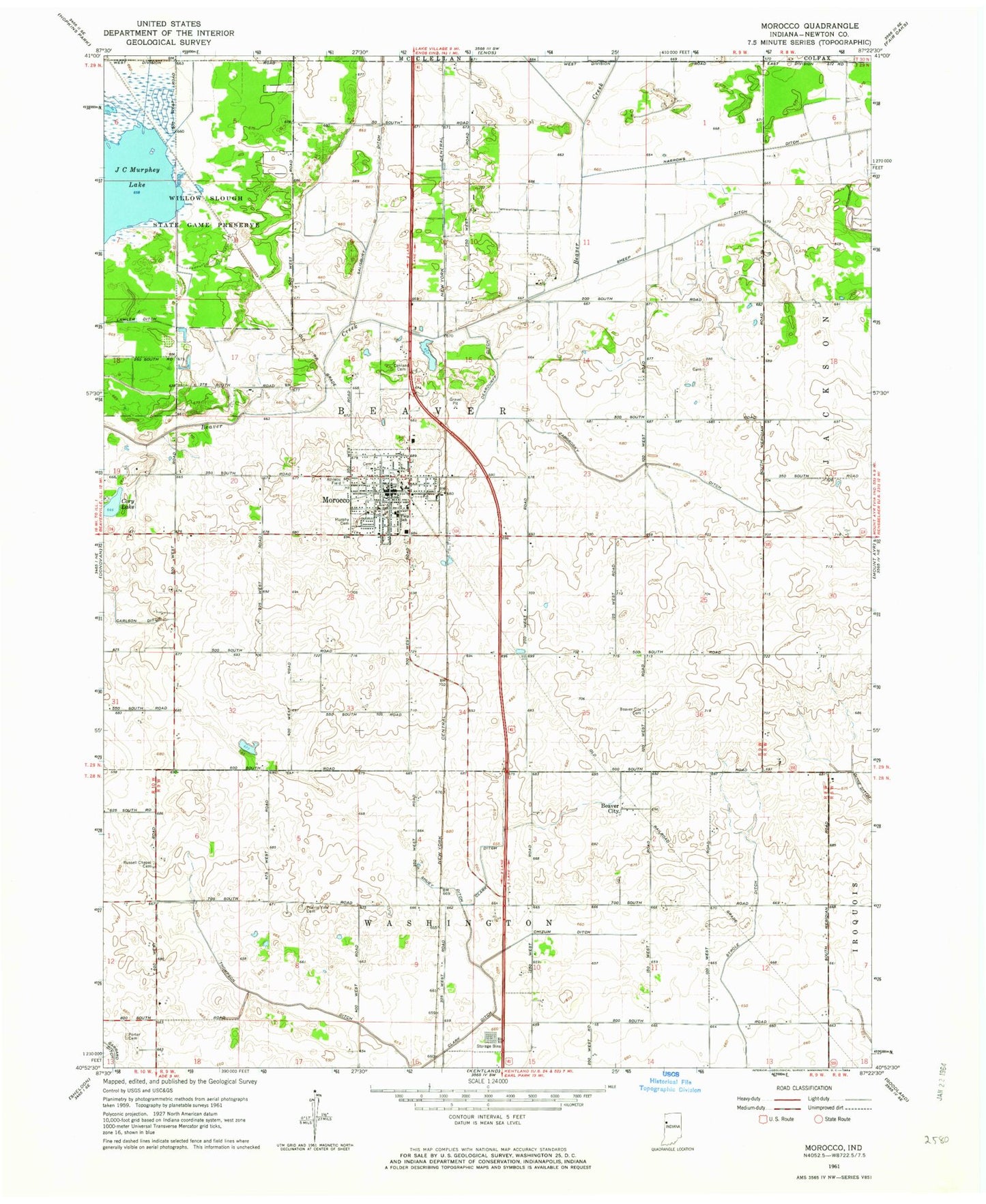 Classic USGS Morocco Indiana 7.5'x7.5' Topo Map Image