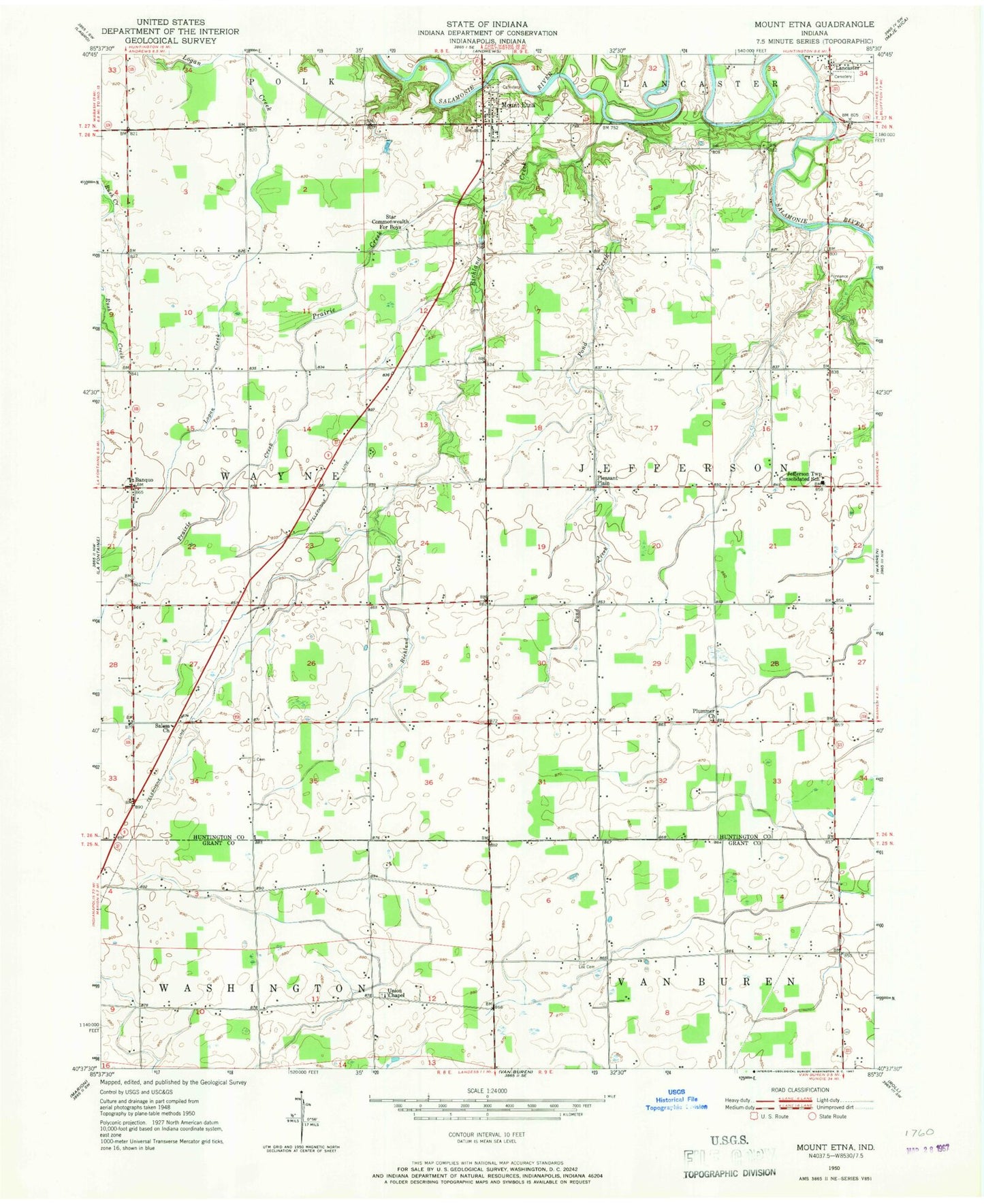 Classic USGS Mount Etna Indiana 7.5'x7.5' Topo Map Image