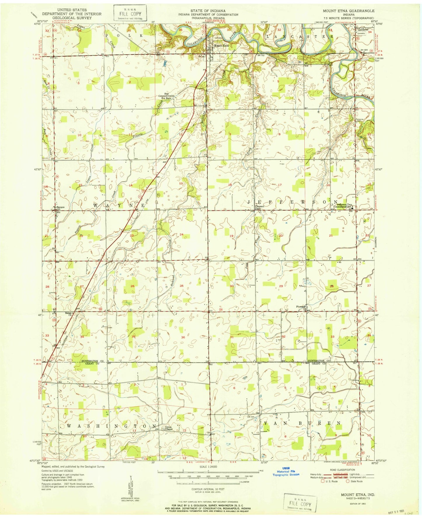 Classic USGS Mount Etna Indiana 7.5'x7.5' Topo Map Image