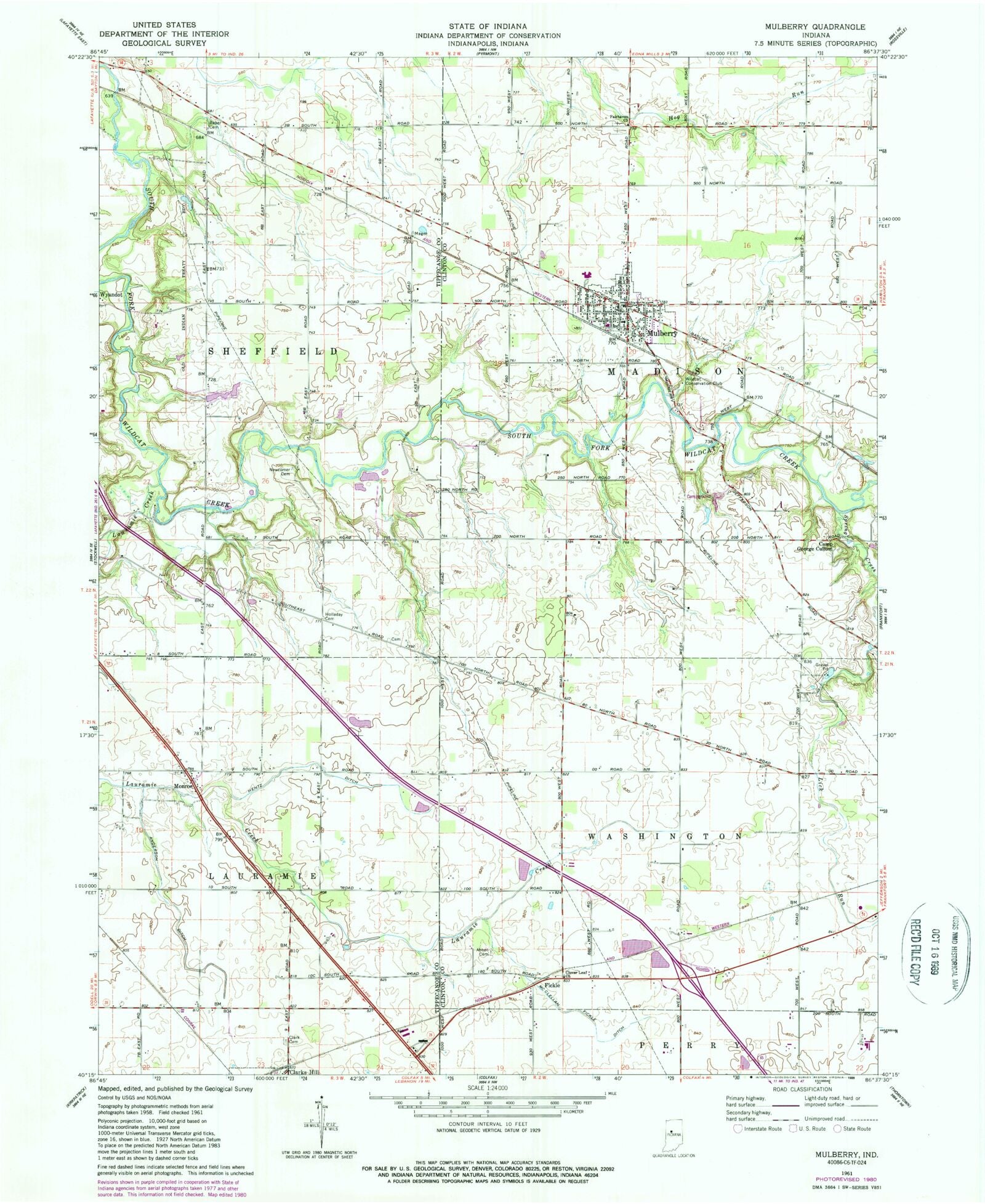 Classic USGS Mulberry Indiana 7.5'x7.5' Topo Map MyTopo Map Store