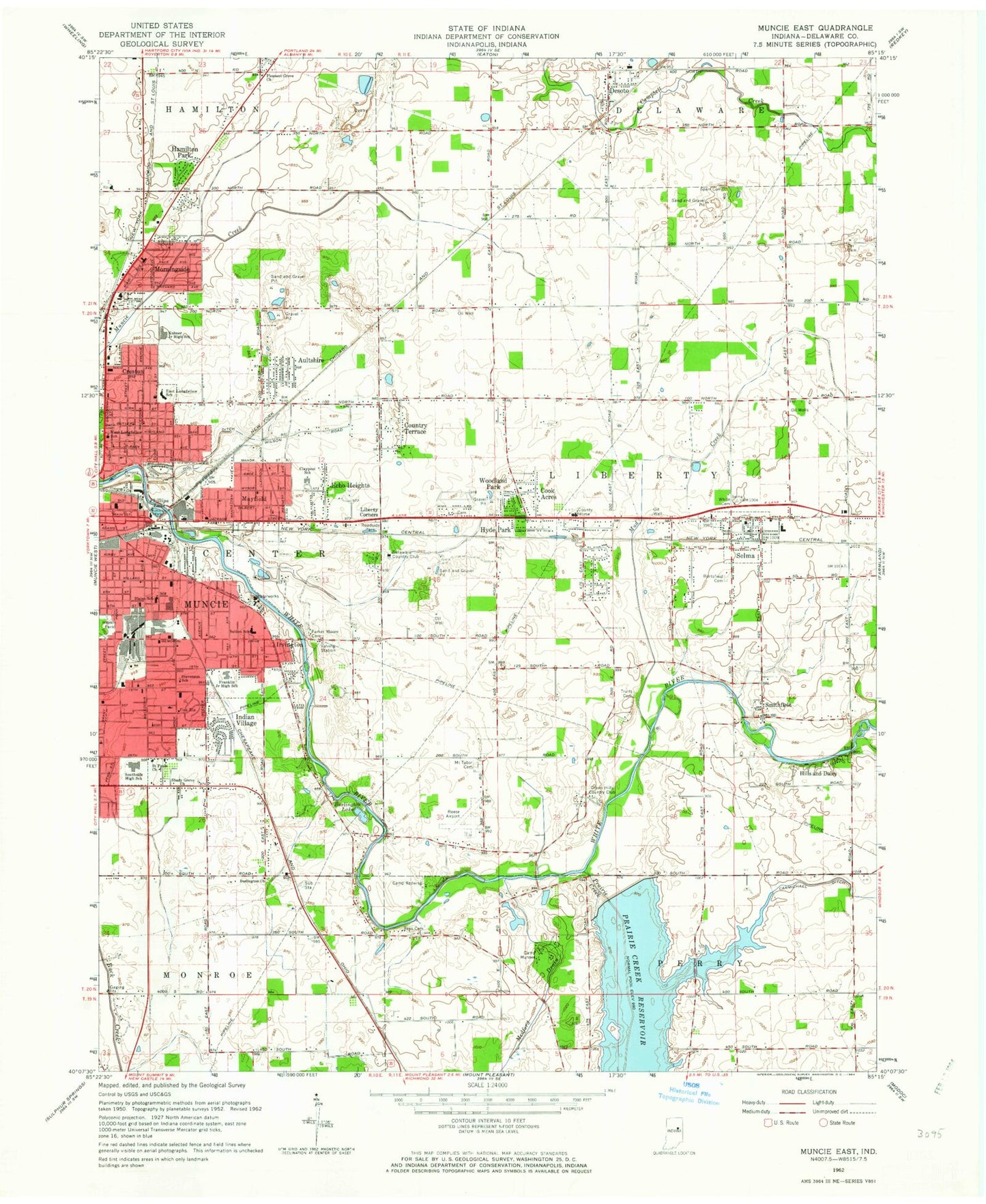 Classic USGS Muncie East Indiana 7.5'x7.5' Topo Map Image