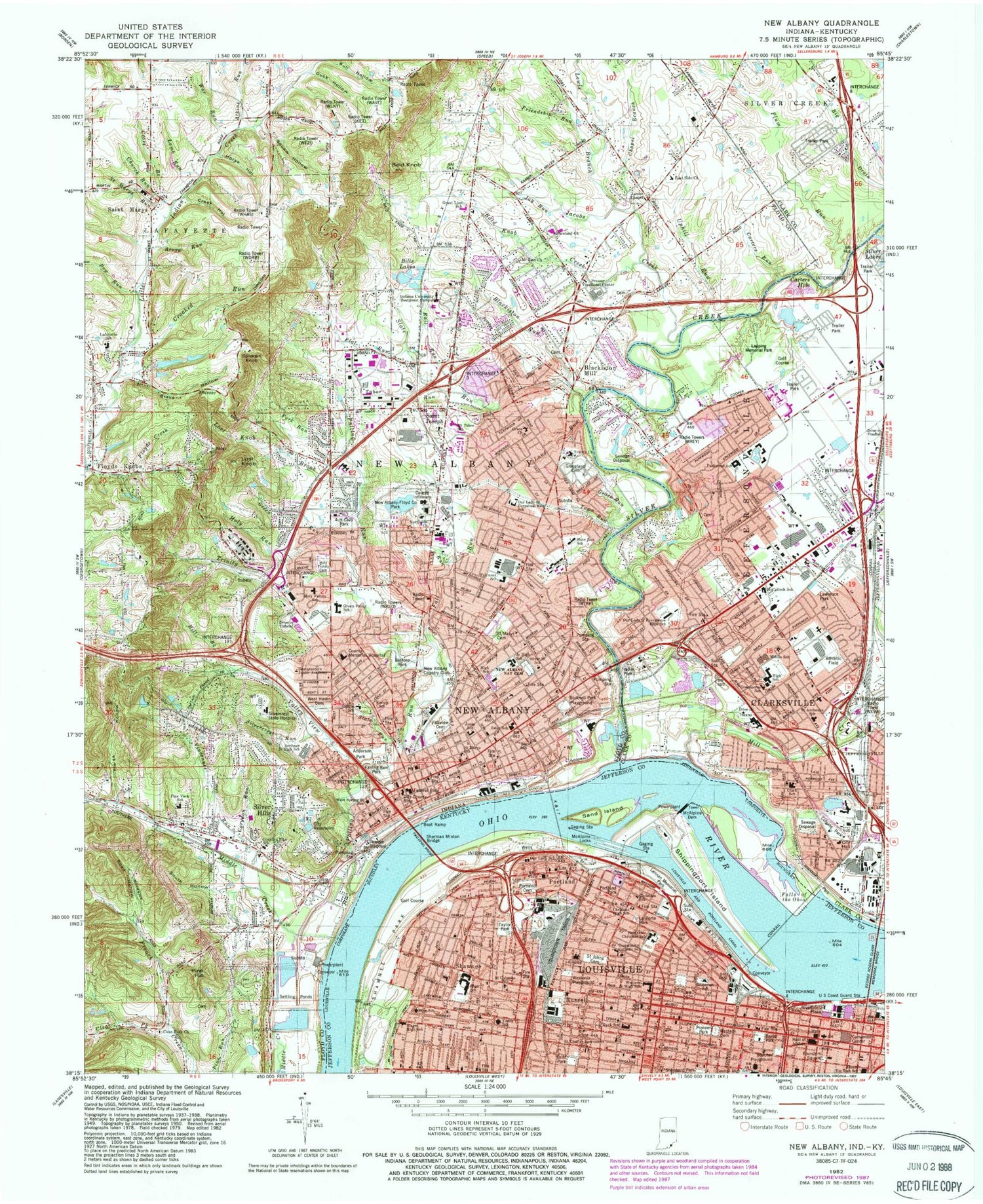 Classic USGS New Albany Indiana 7.5'x7.5' Topo Map Image