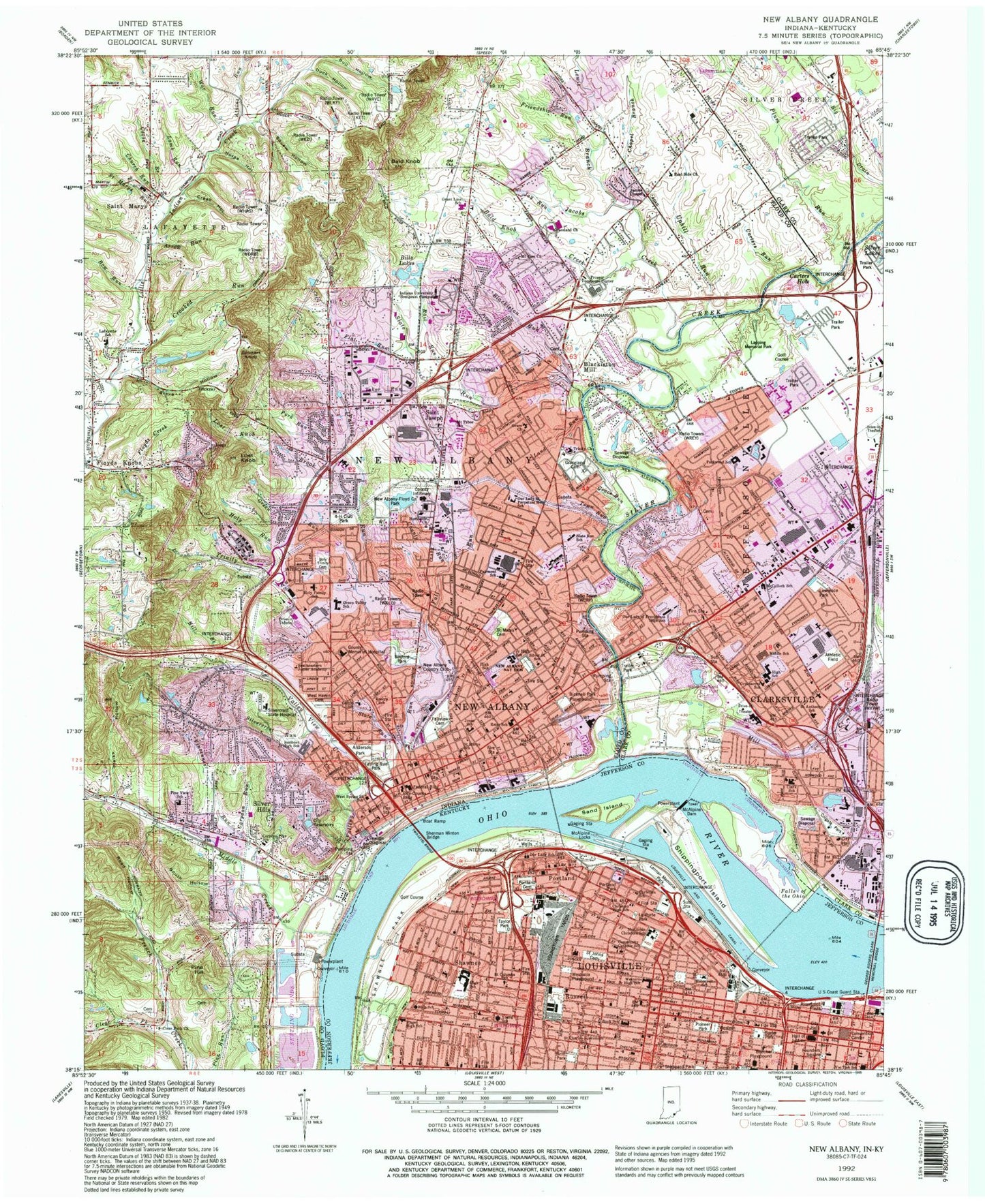 Classic USGS New Albany Indiana 7.5'x7.5' Topo Map Image