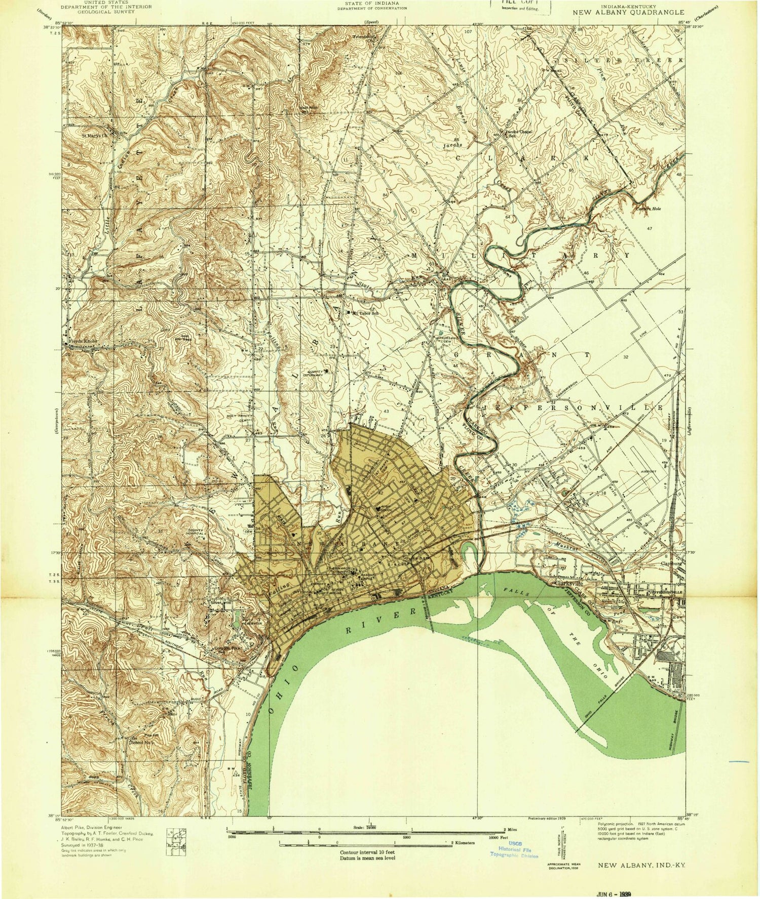 Classic USGS New Albany Indiana 7.5'x7.5' Topo Map Image