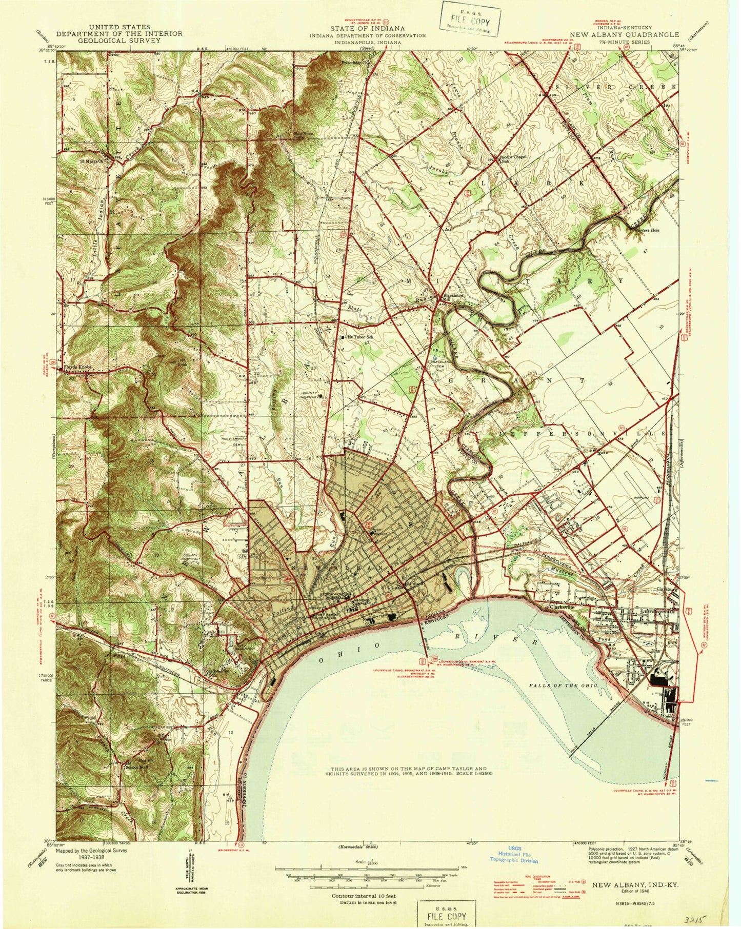 Classic USGS New Albany Indiana 7.5'x7.5' Topo Map Image