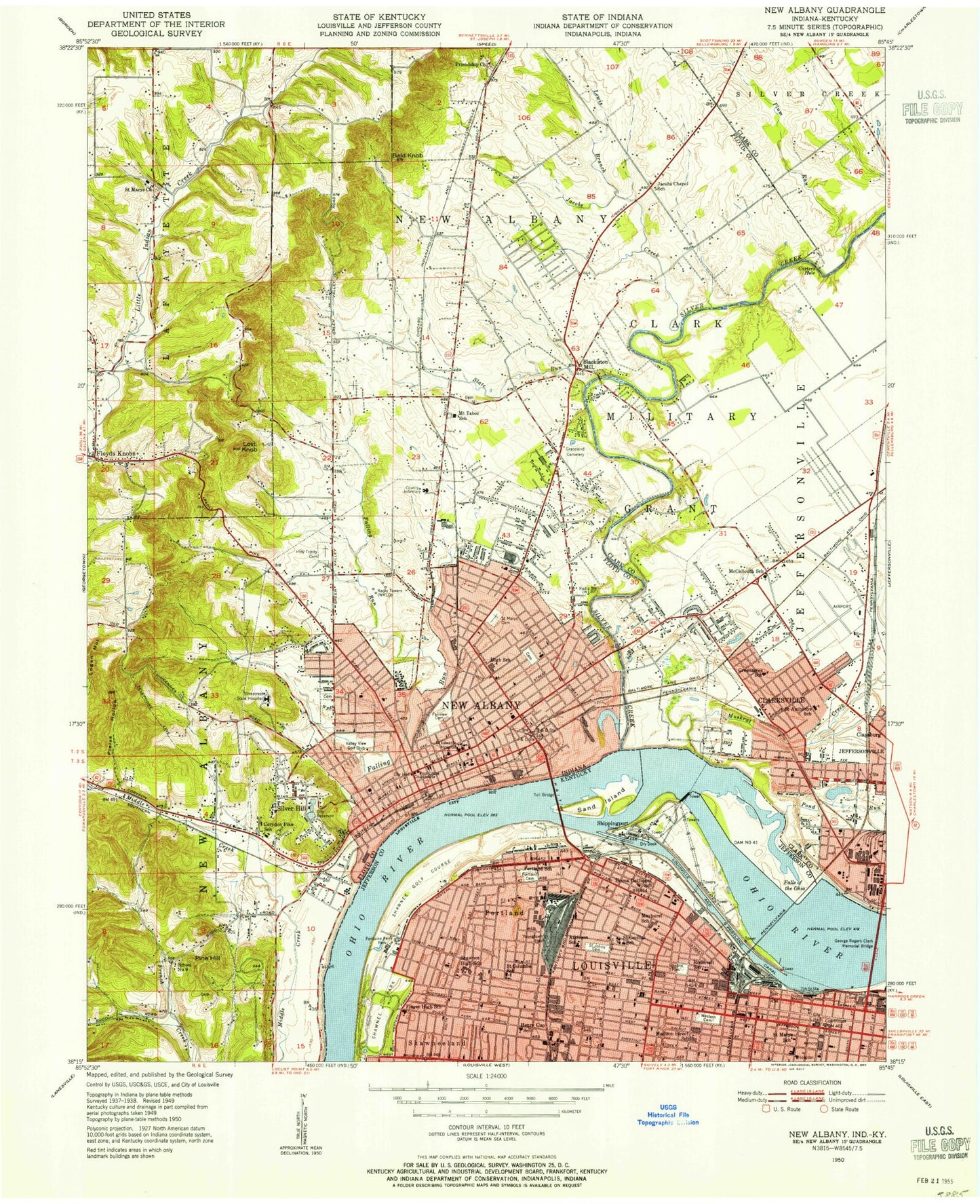 Classic USGS New Albany Indiana 7.5'x7.5' Topo Map Image
