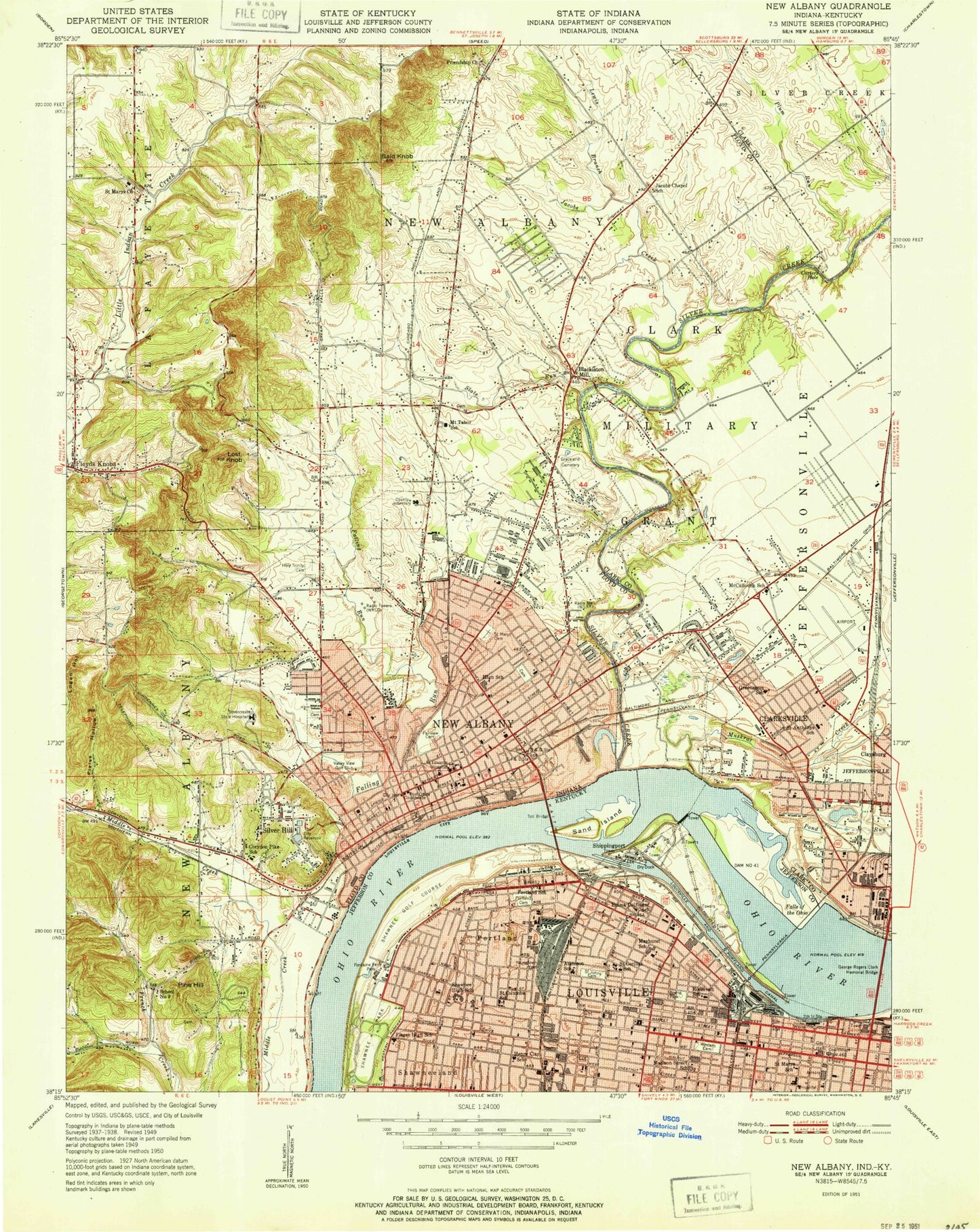 Classic USGS New Albany Indiana 7.5'x7.5' Topo Map Image