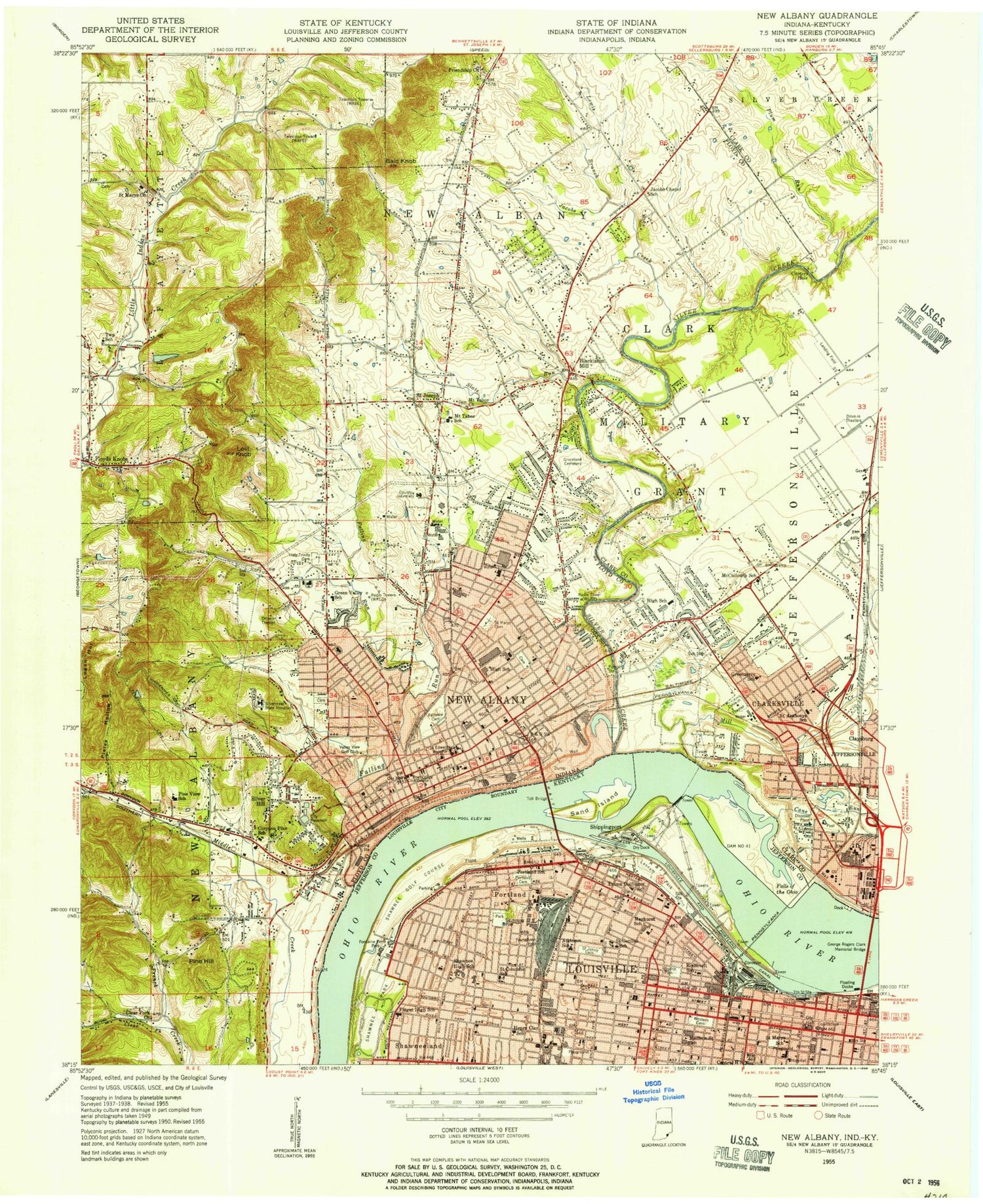 Classic USGS New Albany Indiana 7.5'x7.5' Topo Map Image
