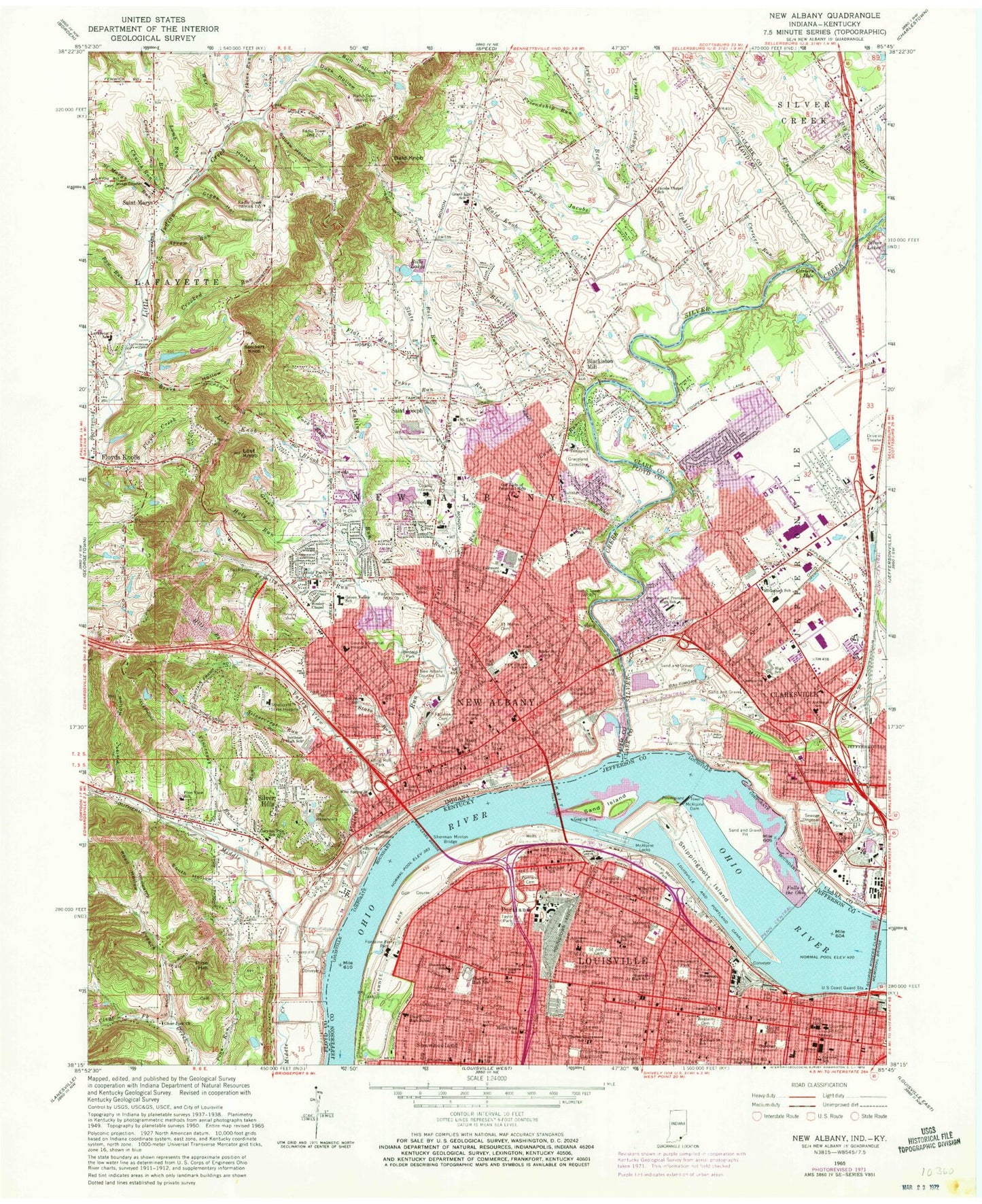 Classic USGS New Albany Indiana 7.5'x7.5' Topo Map Image