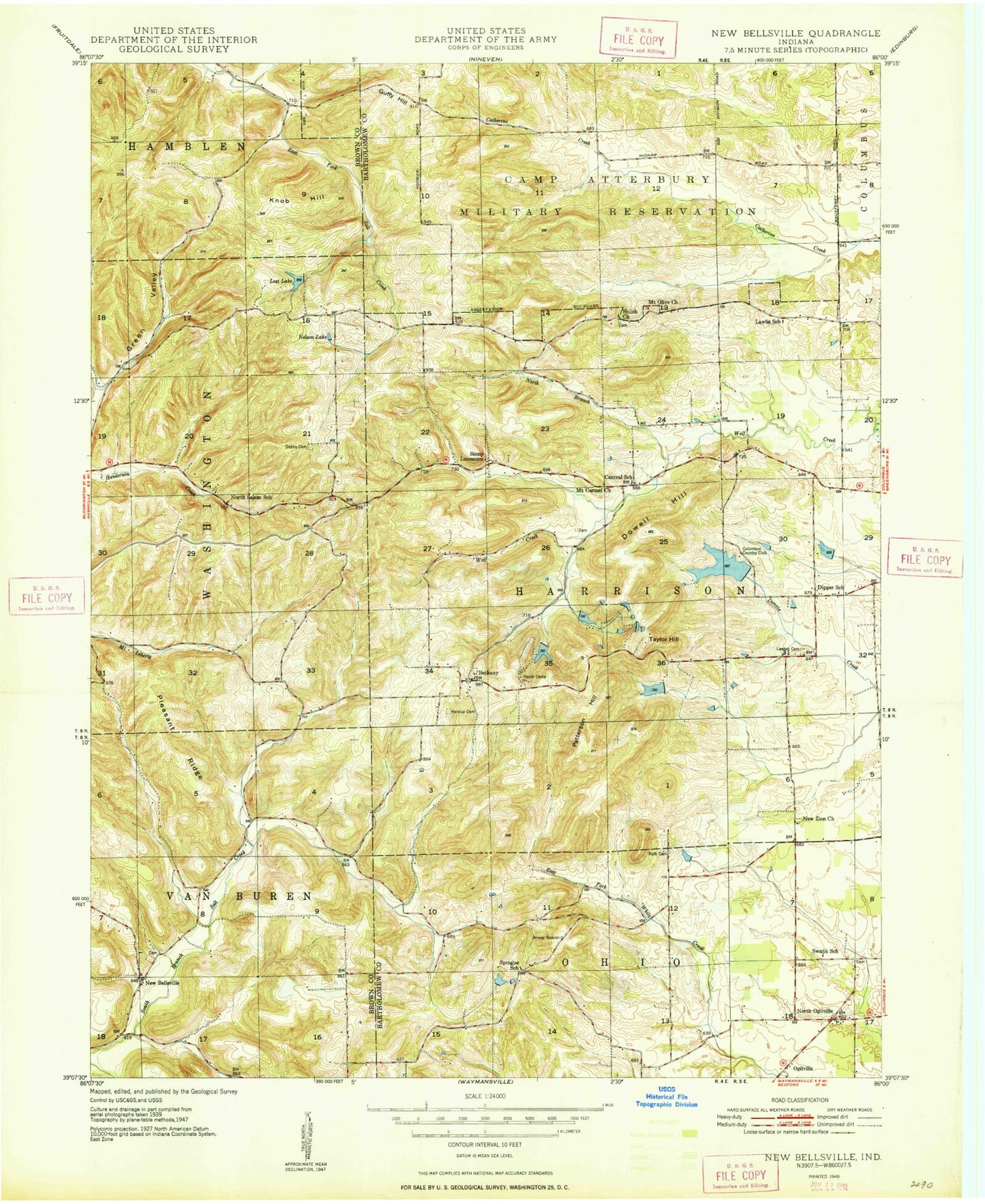 Classic USGS New Bellsville Indiana 7.5'x7.5' Topo Map Image