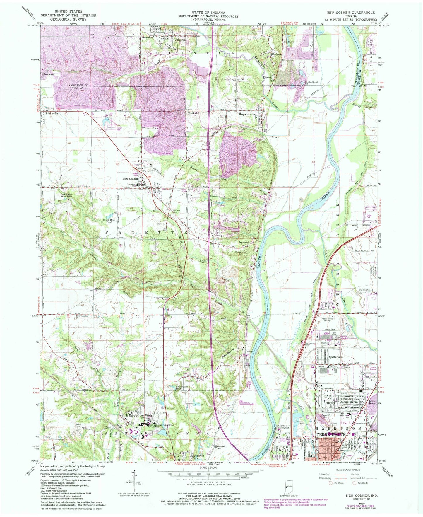 Classic USGS New Goshen Indiana 7.5'x7.5' Topo Map Image