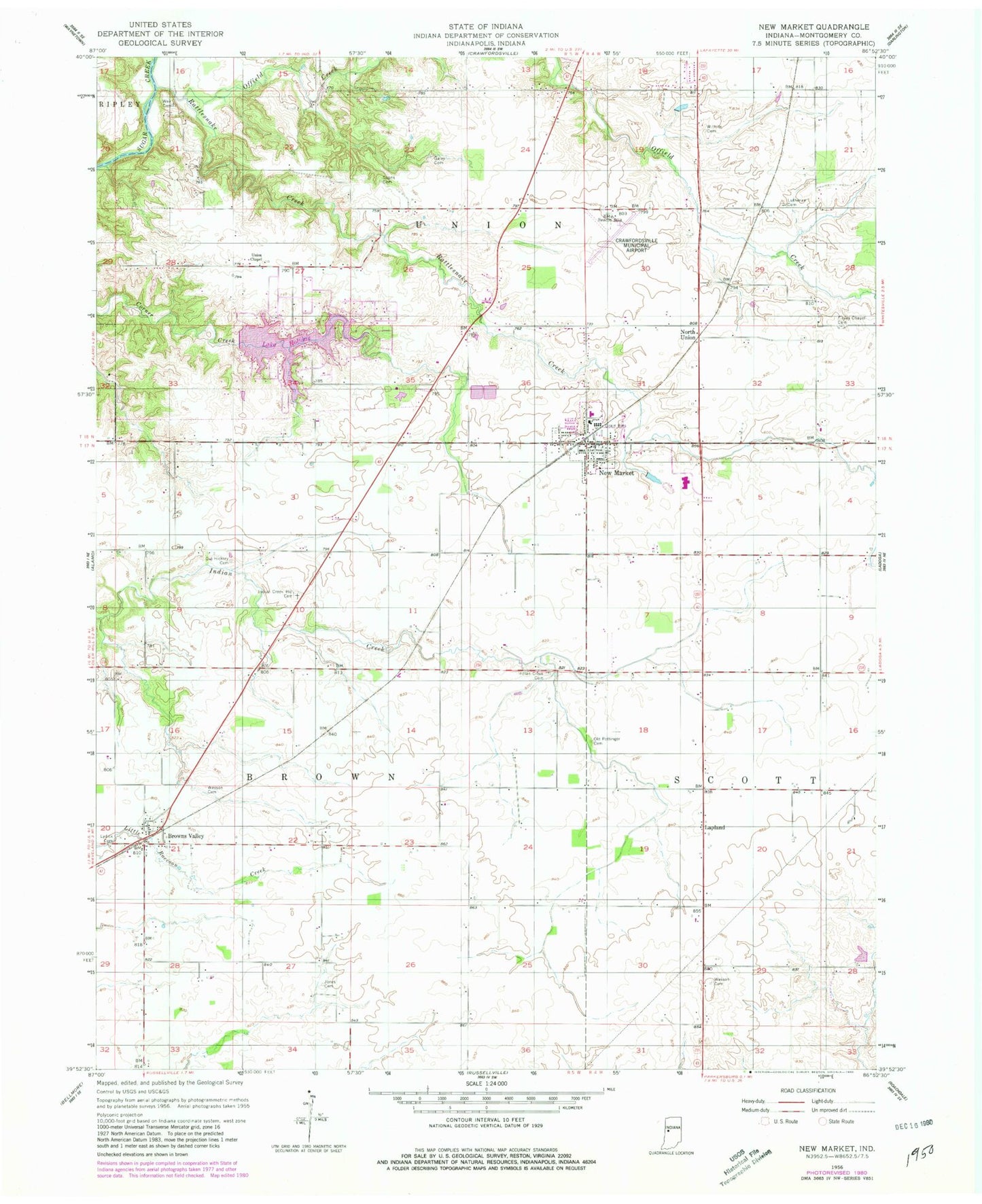 Classic USGS New Market Indiana 7.5'x7.5' Topo Map Image