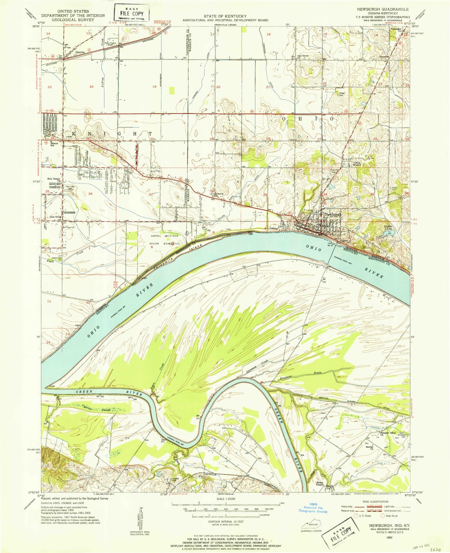 Classic USGS Newburgh Indiana 7.5'x7.5' Topo Map Image