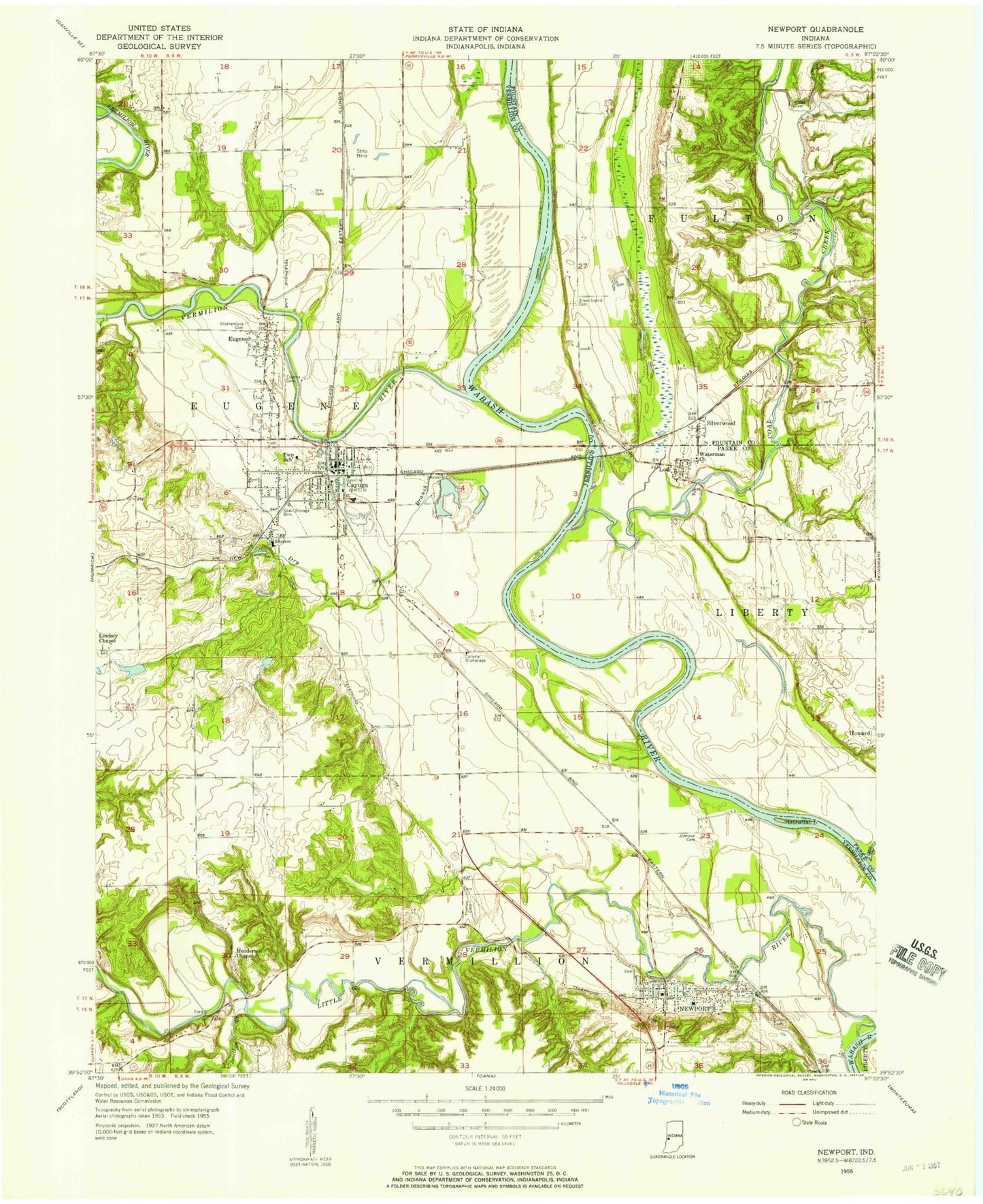 Classic USGS Newport Indiana 7.5'x7.5' Topo Map Image