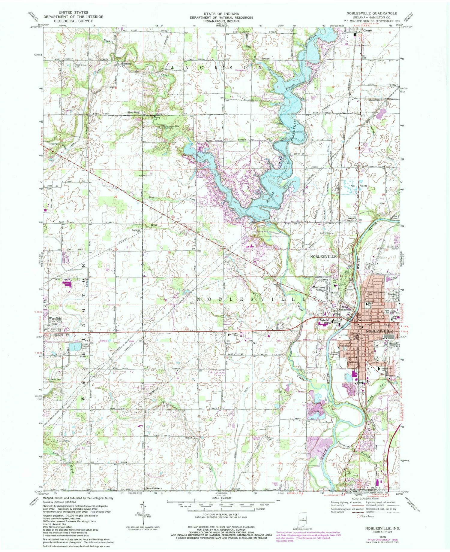 Classic USGS Noblesville Indiana 7.5'x7.5' Topo Map Image