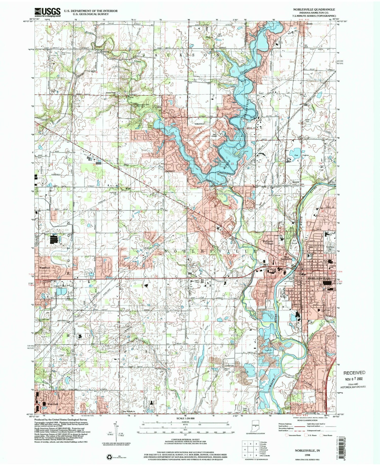 Classic USGS Noblesville Indiana 7.5'x7.5' Topo Map Image