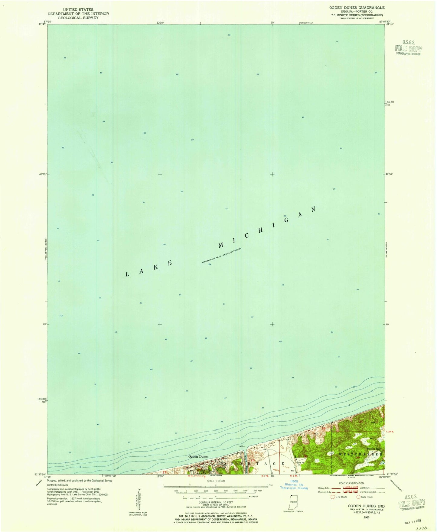 Classic USGS Ogden Dunes Indiana 7.5'x7.5' Topo Map Image