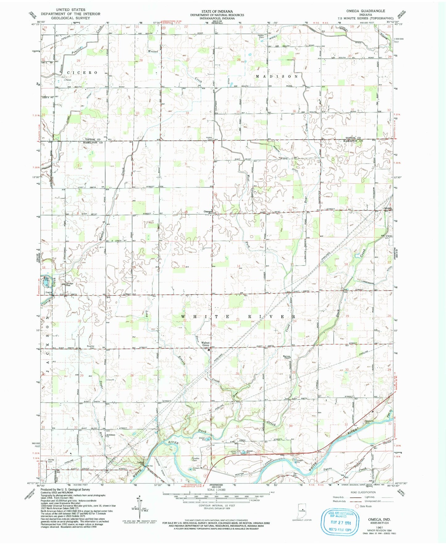 Classic USGS Omega Indiana 7.5'x7.5' Topo Map Image