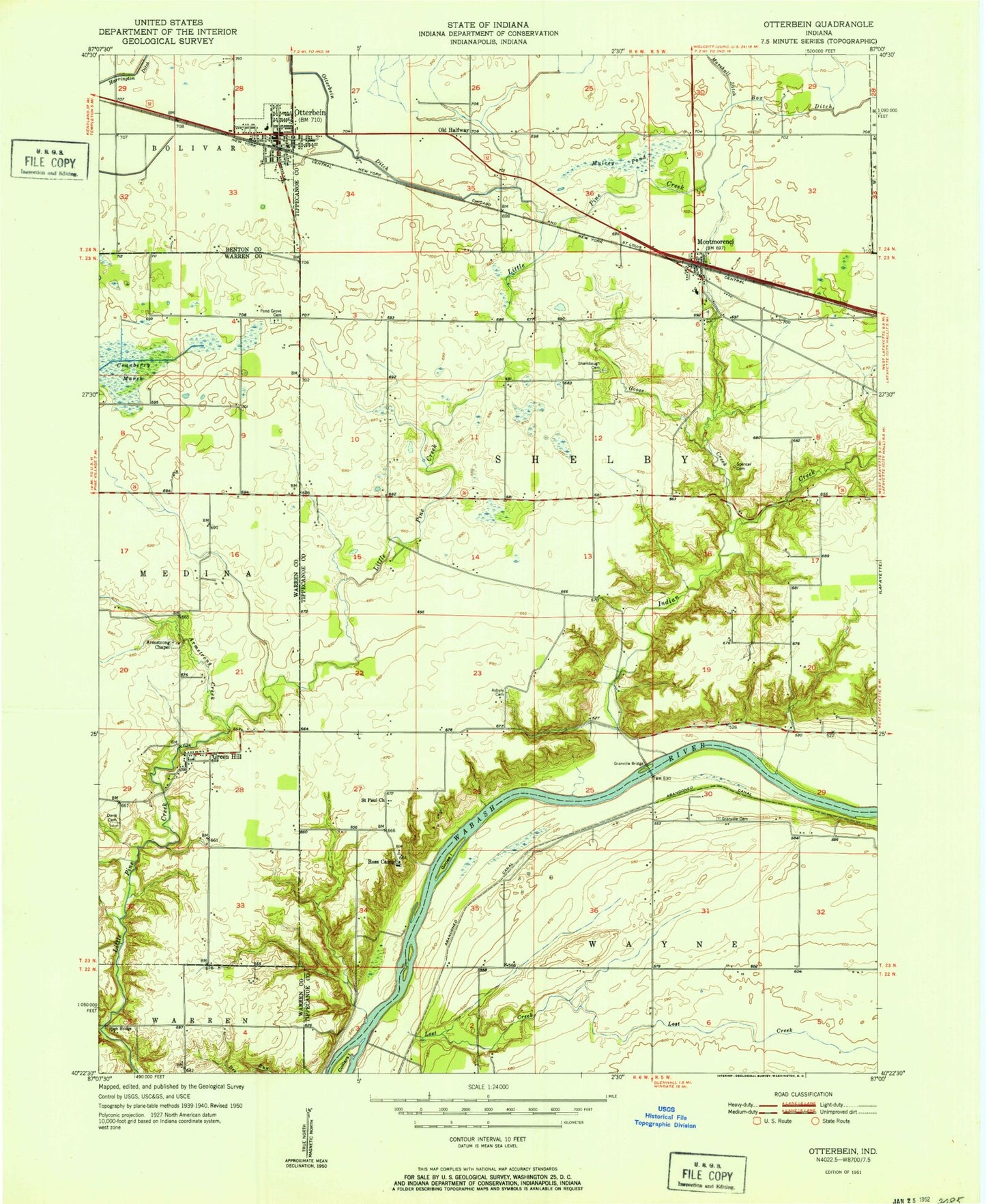 Classic USGS Otterbein Indiana 7.5'x7.5' Topo Map Image