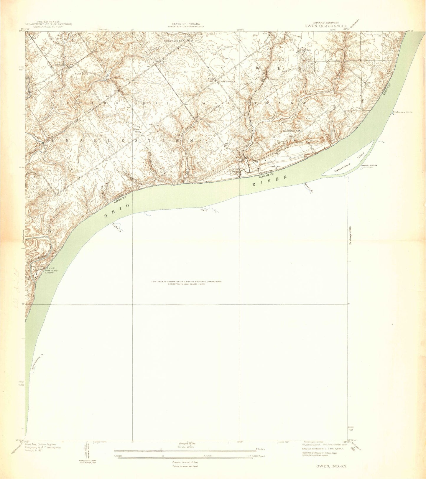 Classic USGS Owen Indiana 7.5'x7.5' Topo Map Image
