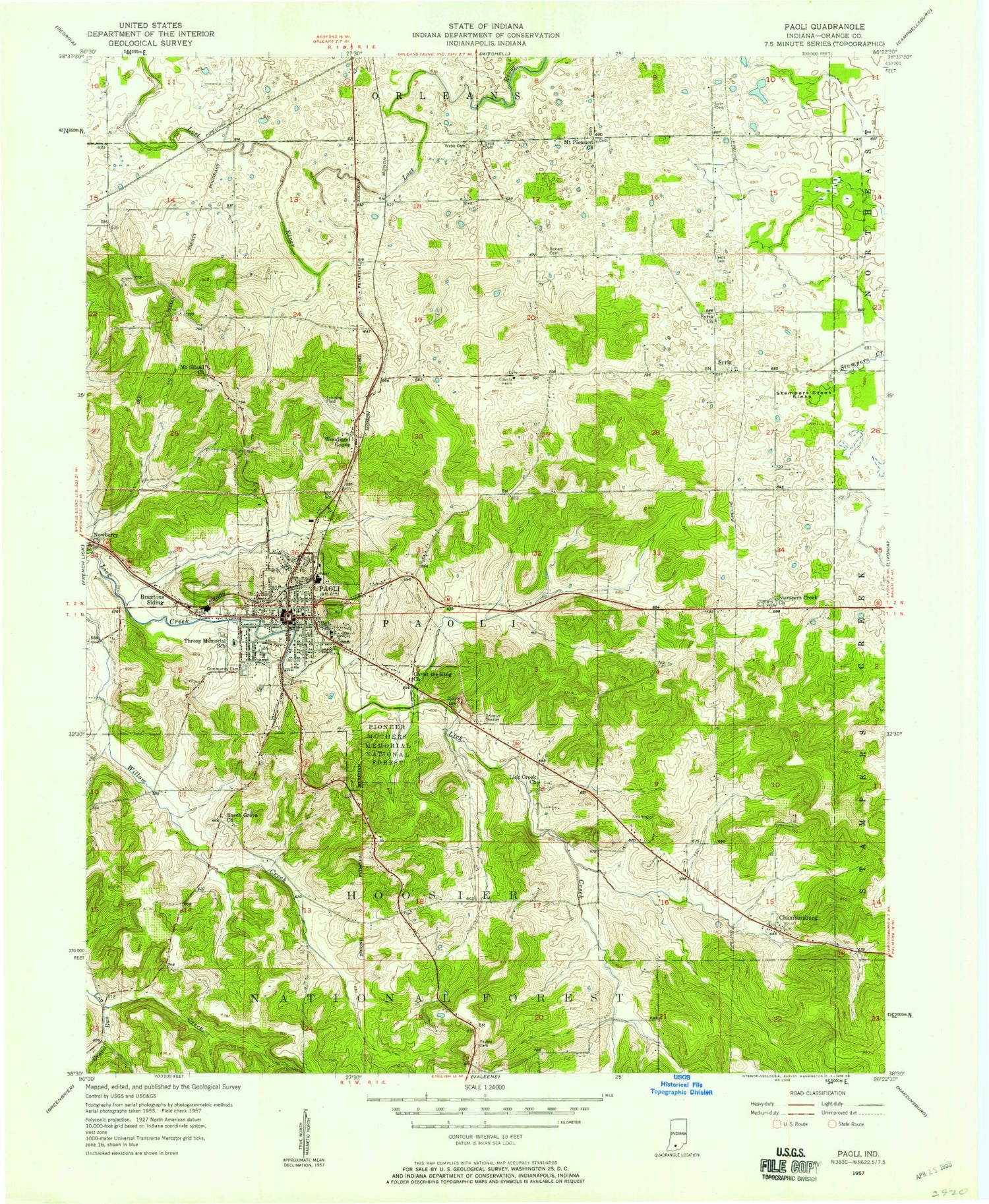 Classic USGS Paoli Indiana 7.5'x7.5' Topo Map Image