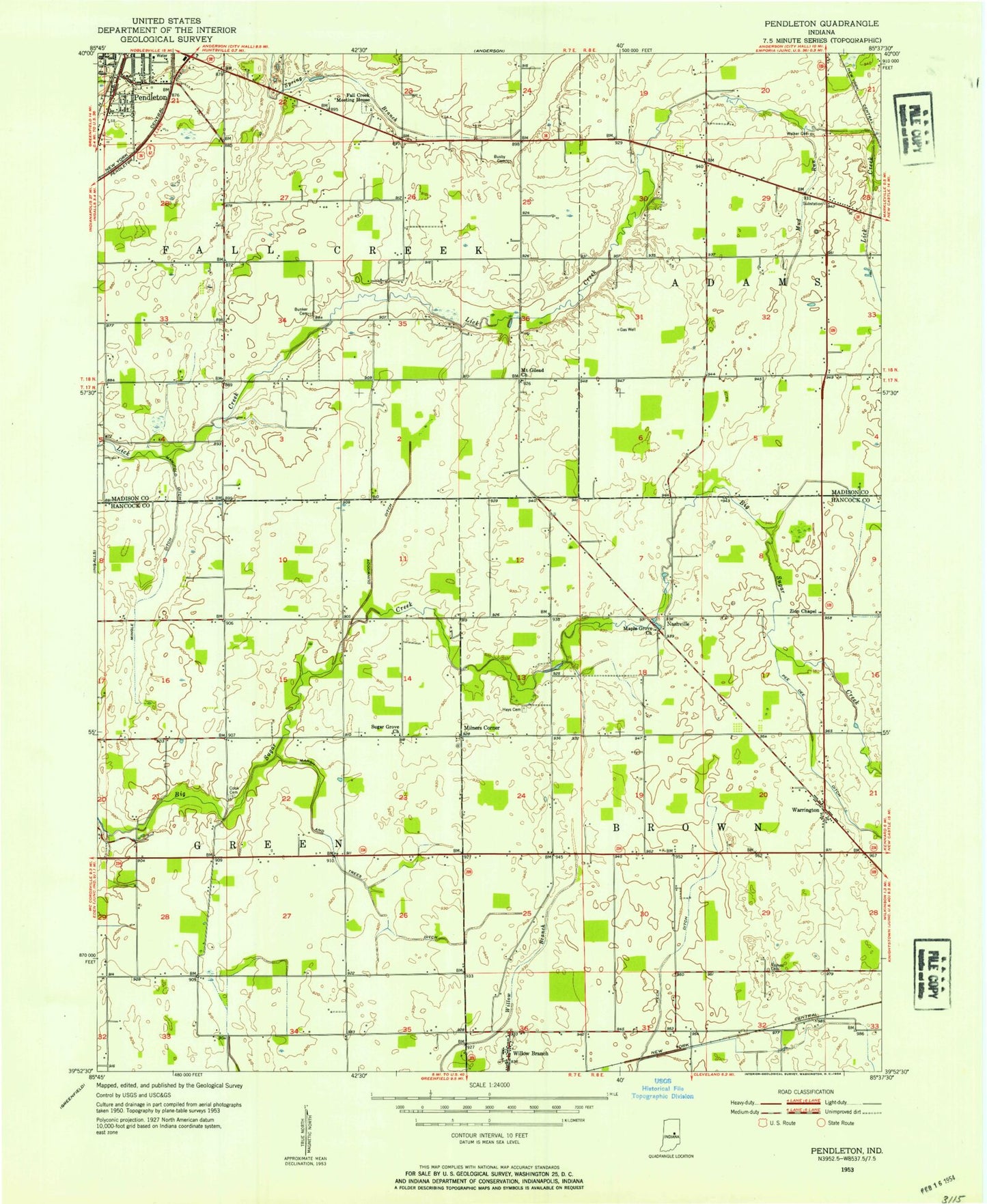 Classic USGS Pendleton Indiana 7.5'x7.5' Topo Map Image