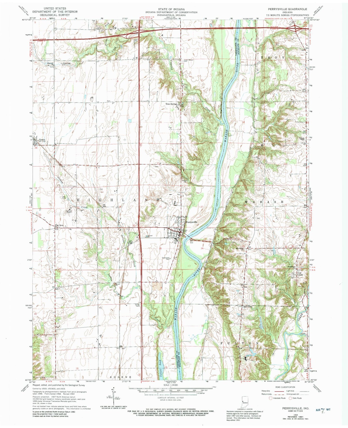 Classic USGS Perrysville Indiana 7.5'x7.5' Topo Map Image