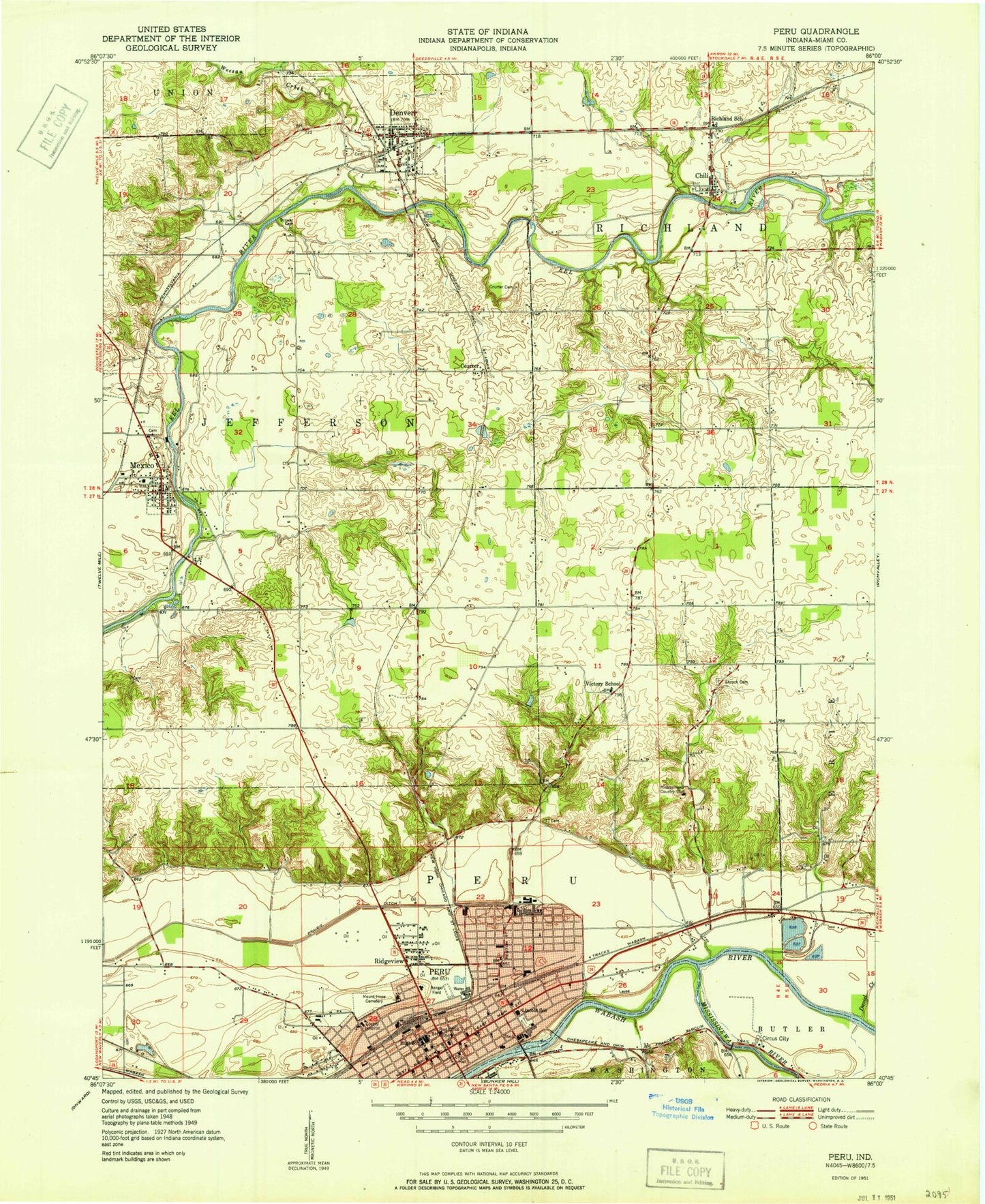 Classic USGS Peru Indiana 7.5'x7.5' Topo Map Image