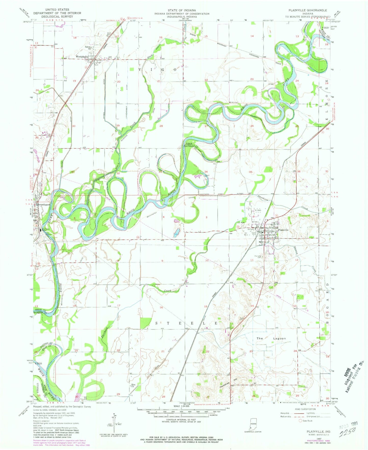 Classic USGS Plainville Indiana 7.5'x7.5' Topo Map Image