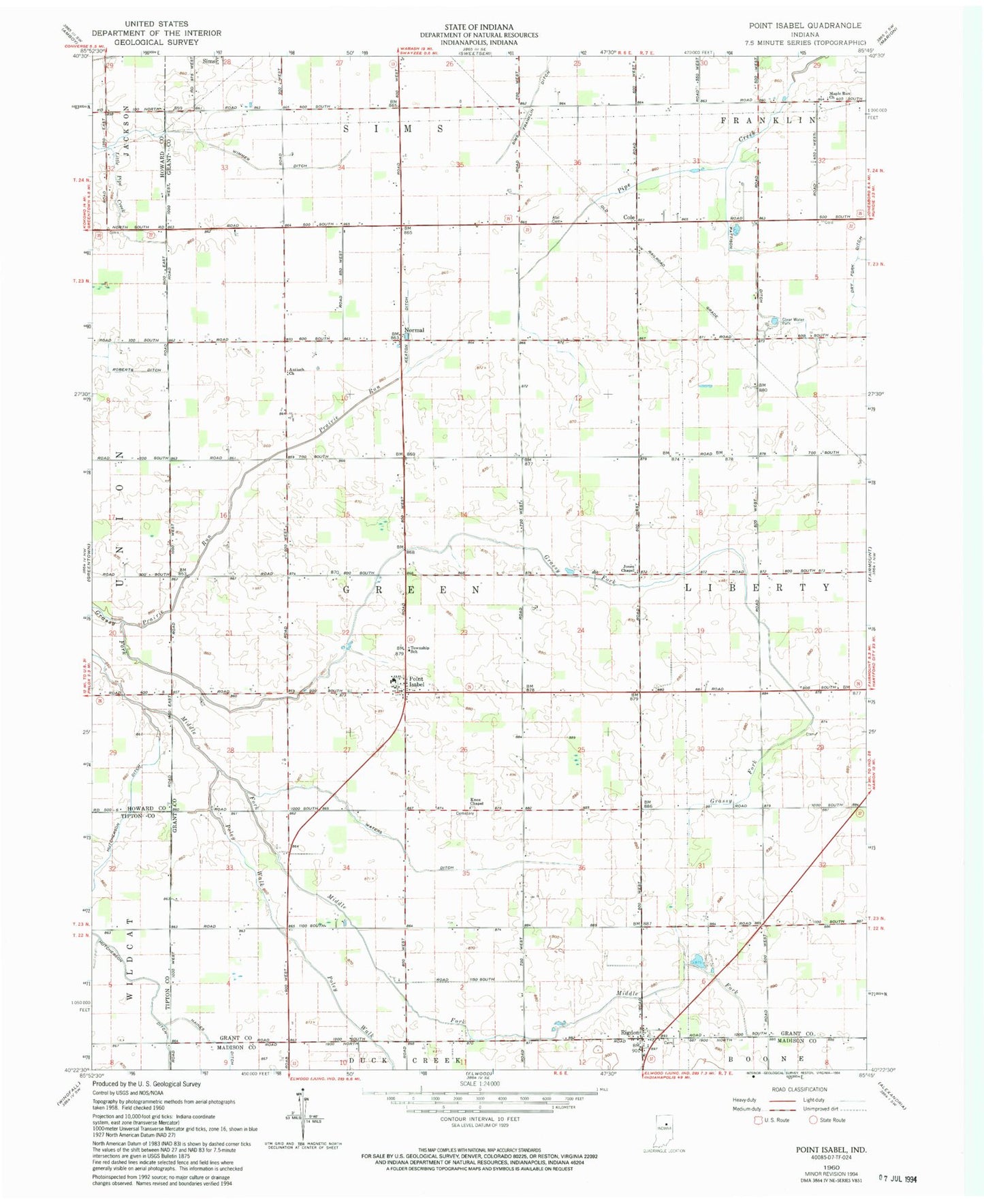 Classic USGS Point Isabel Indiana 7.5'x7.5' Topo Map Image