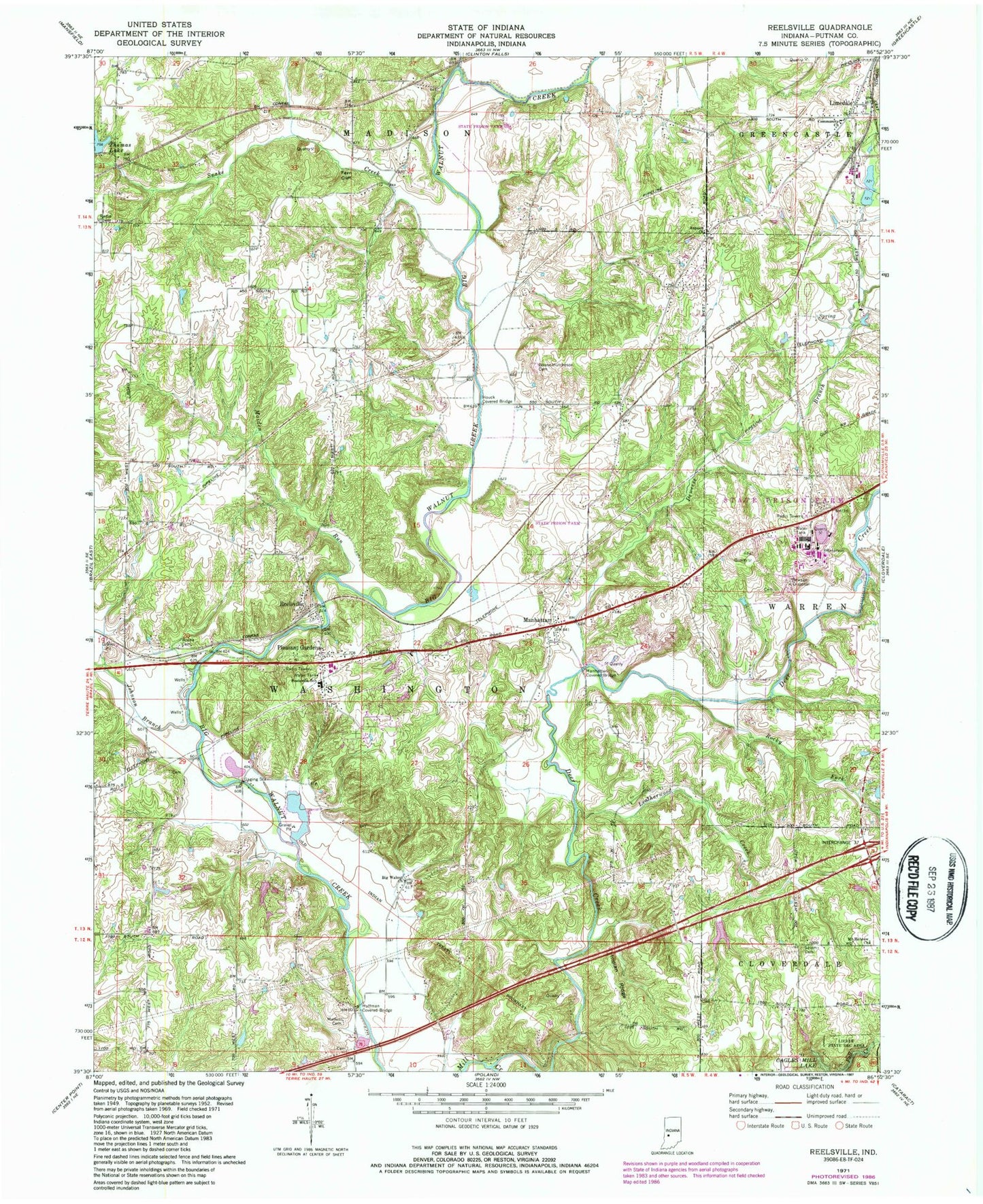 Classic USGS Reelsville Indiana 7.5'x7.5' Topo Map Image