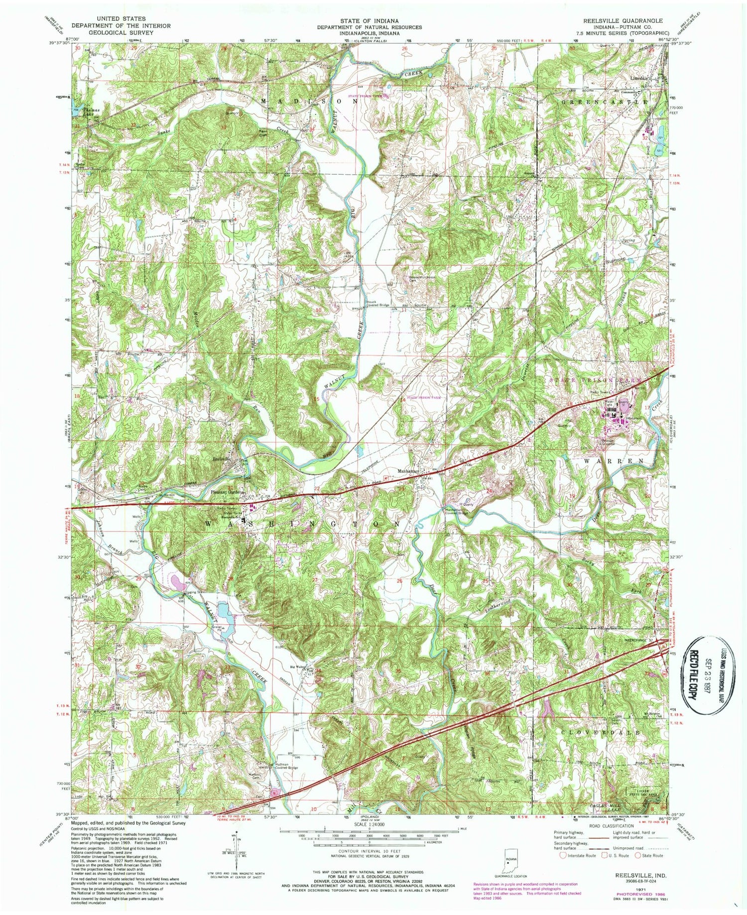 Classic USGS Reelsville Indiana 7.5'x7.5' Topo Map Image