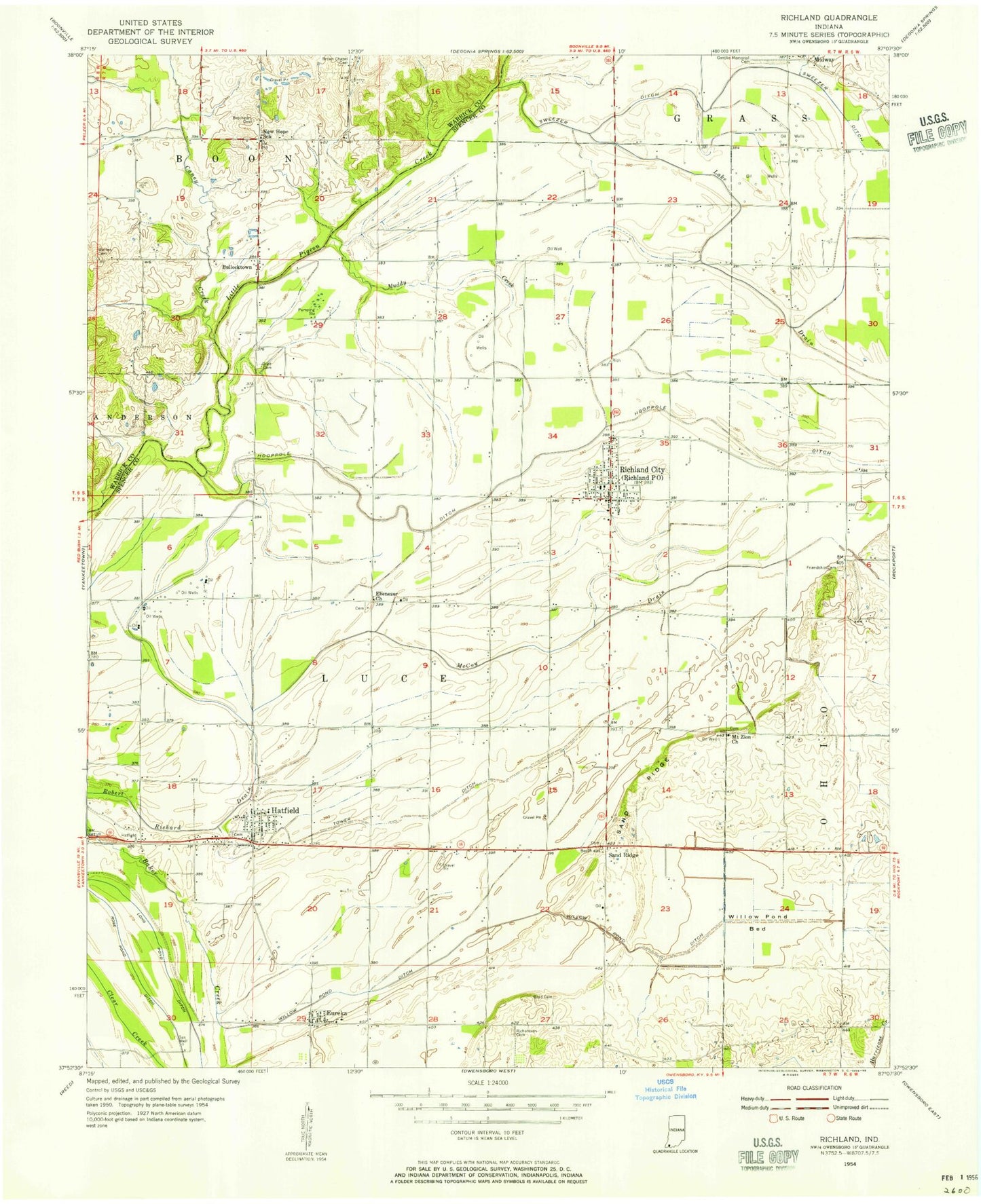 Classic USGS Richland City Indiana 7.5'x7.5' Topo Map Image