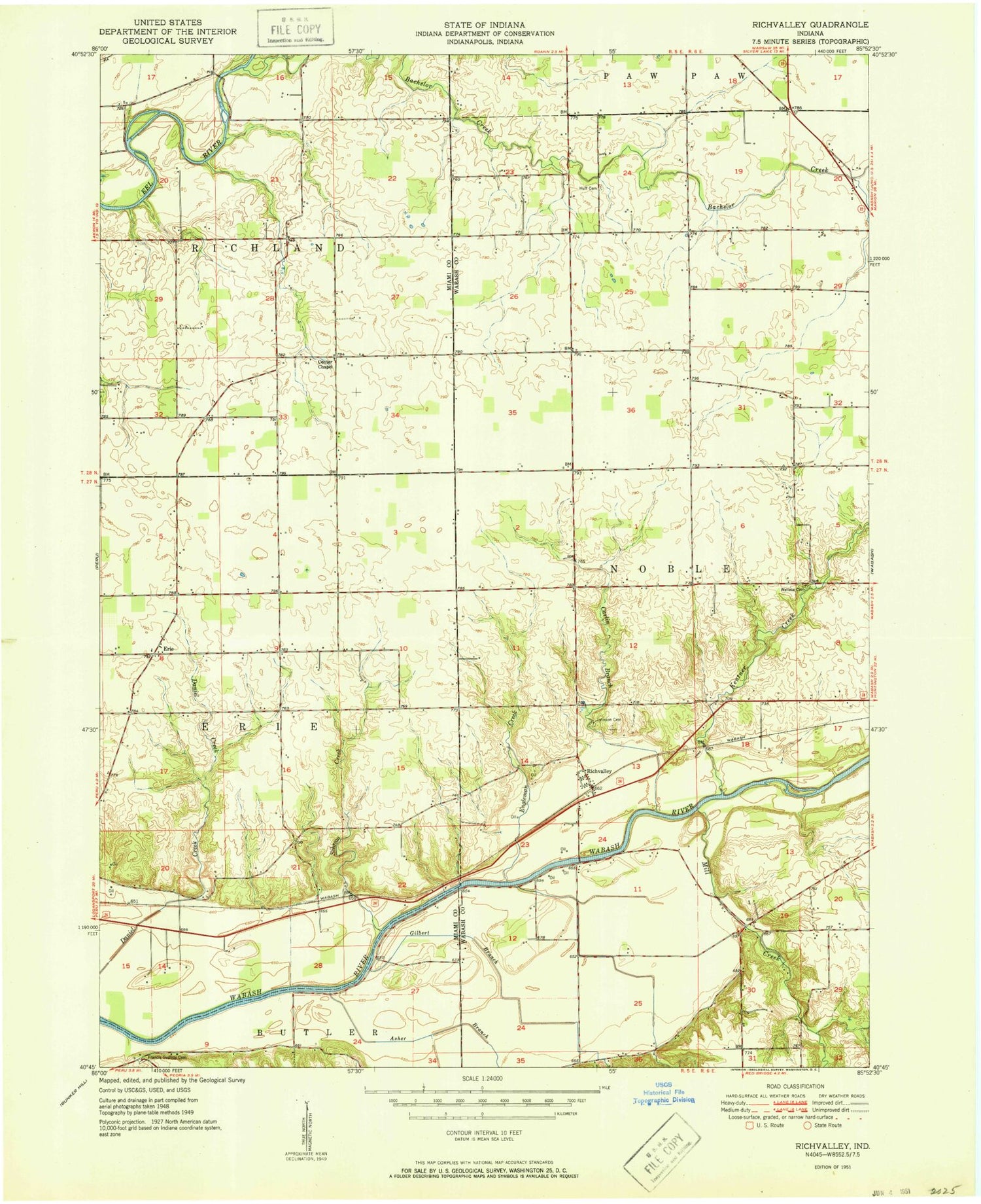 Classic USGS Richvalley Indiana 7.5'x7.5' Topo Map Image
