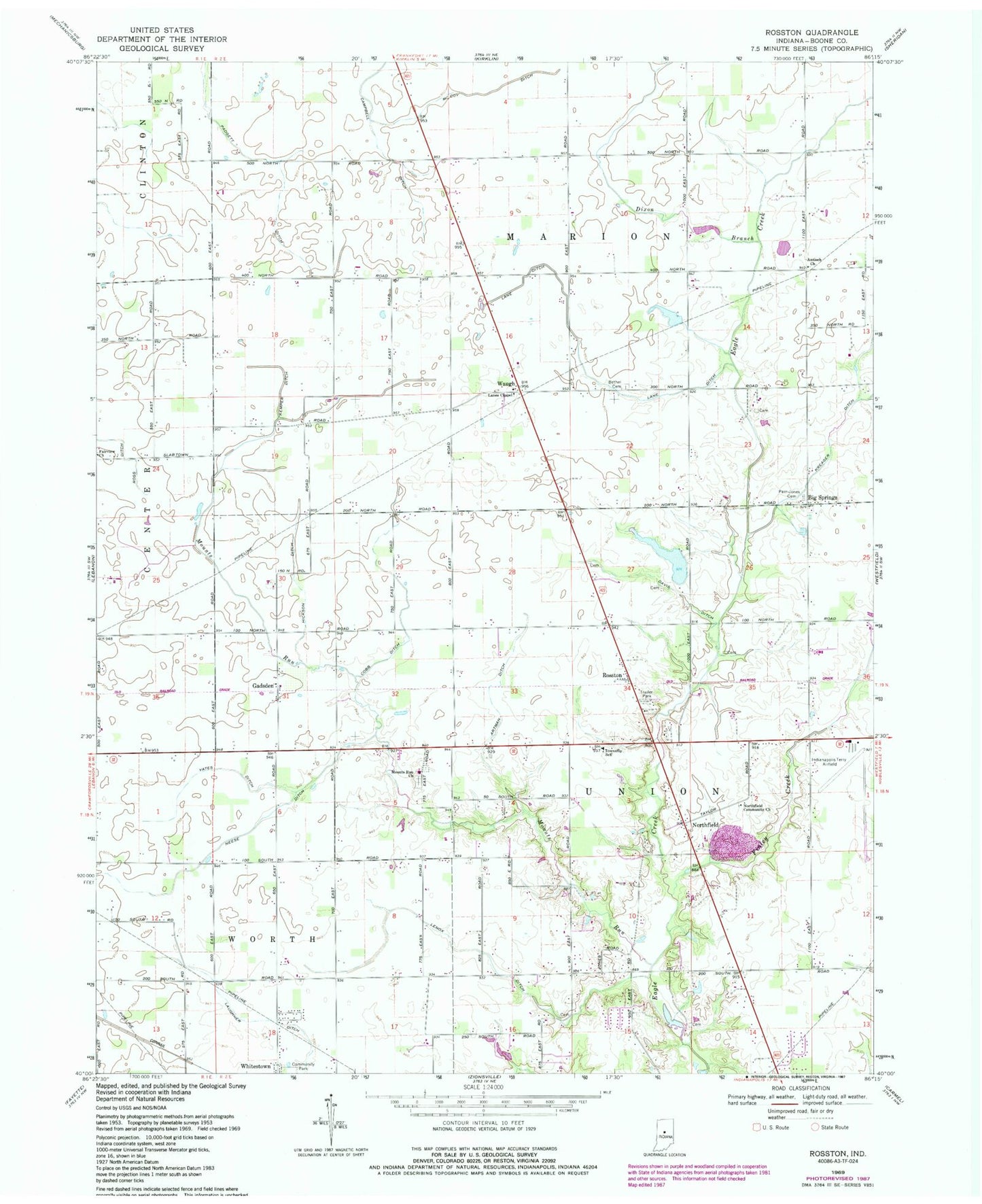 Classic USGS Rosston Indiana 7.5'x7.5' Topo Map Image