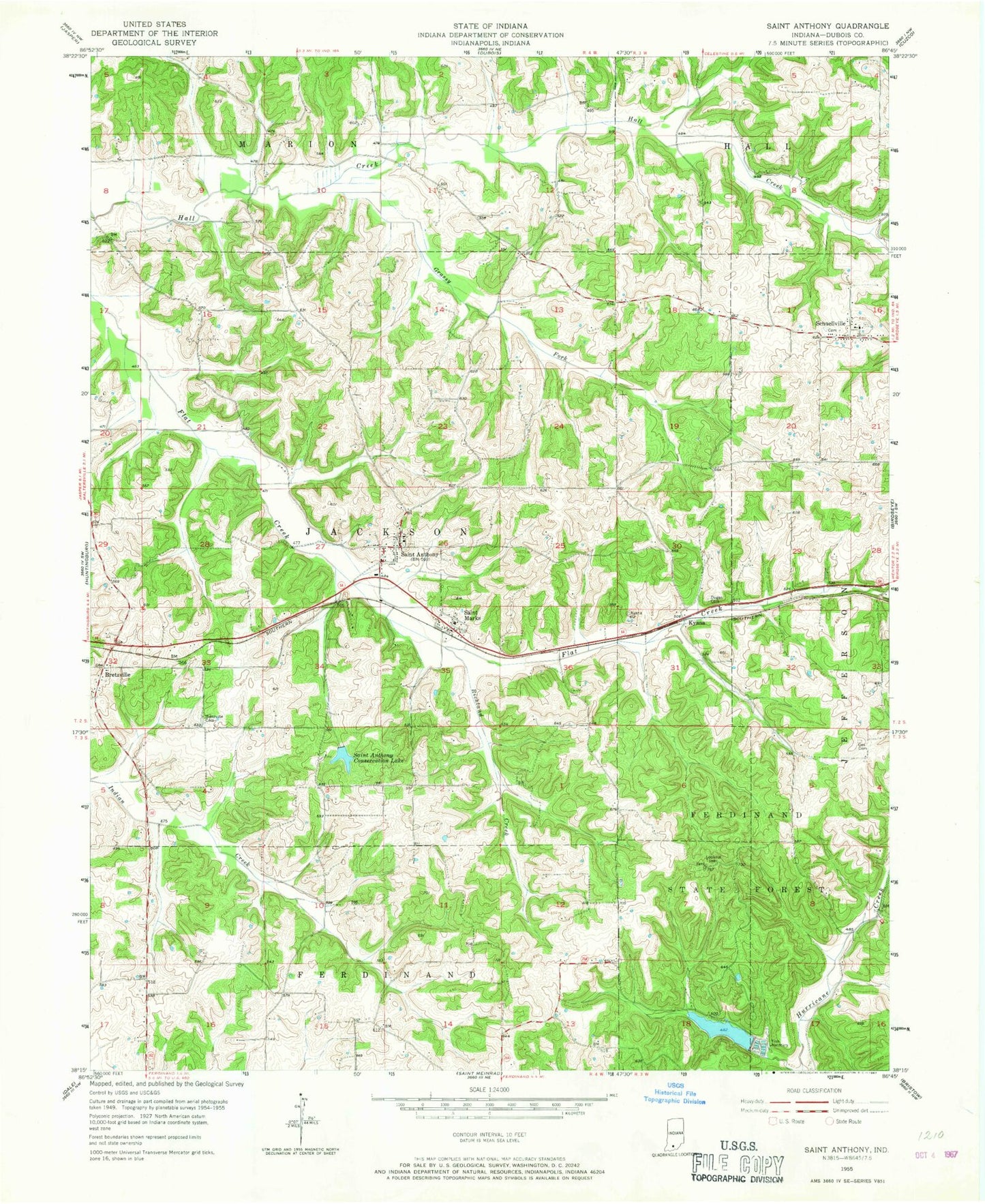 Classic USGS Saint Anthony Indiana 7.5'x7.5' Topo Map Image