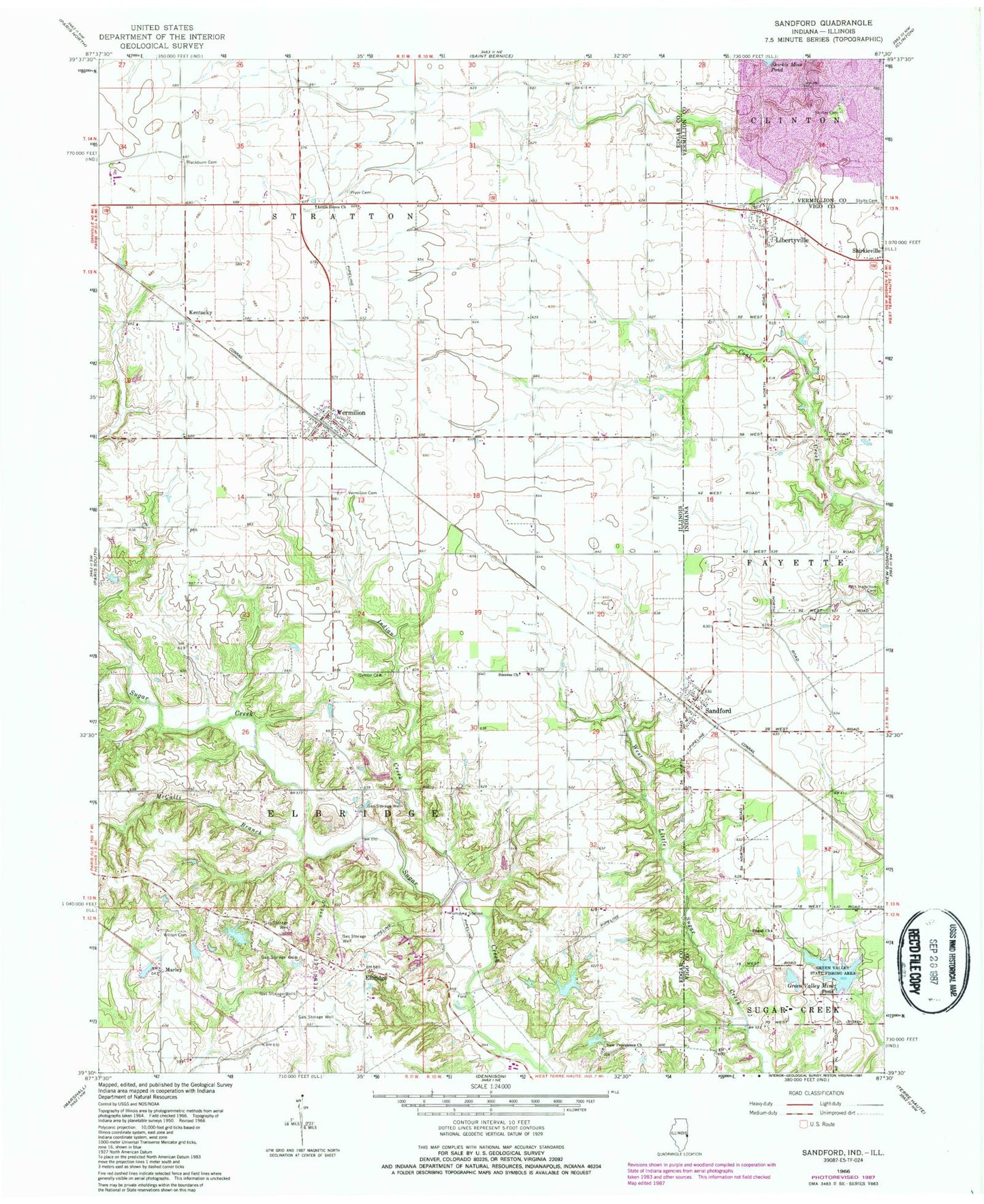 Classic USGS Sandford Indiana 7.5'x7.5' Topo Map Image