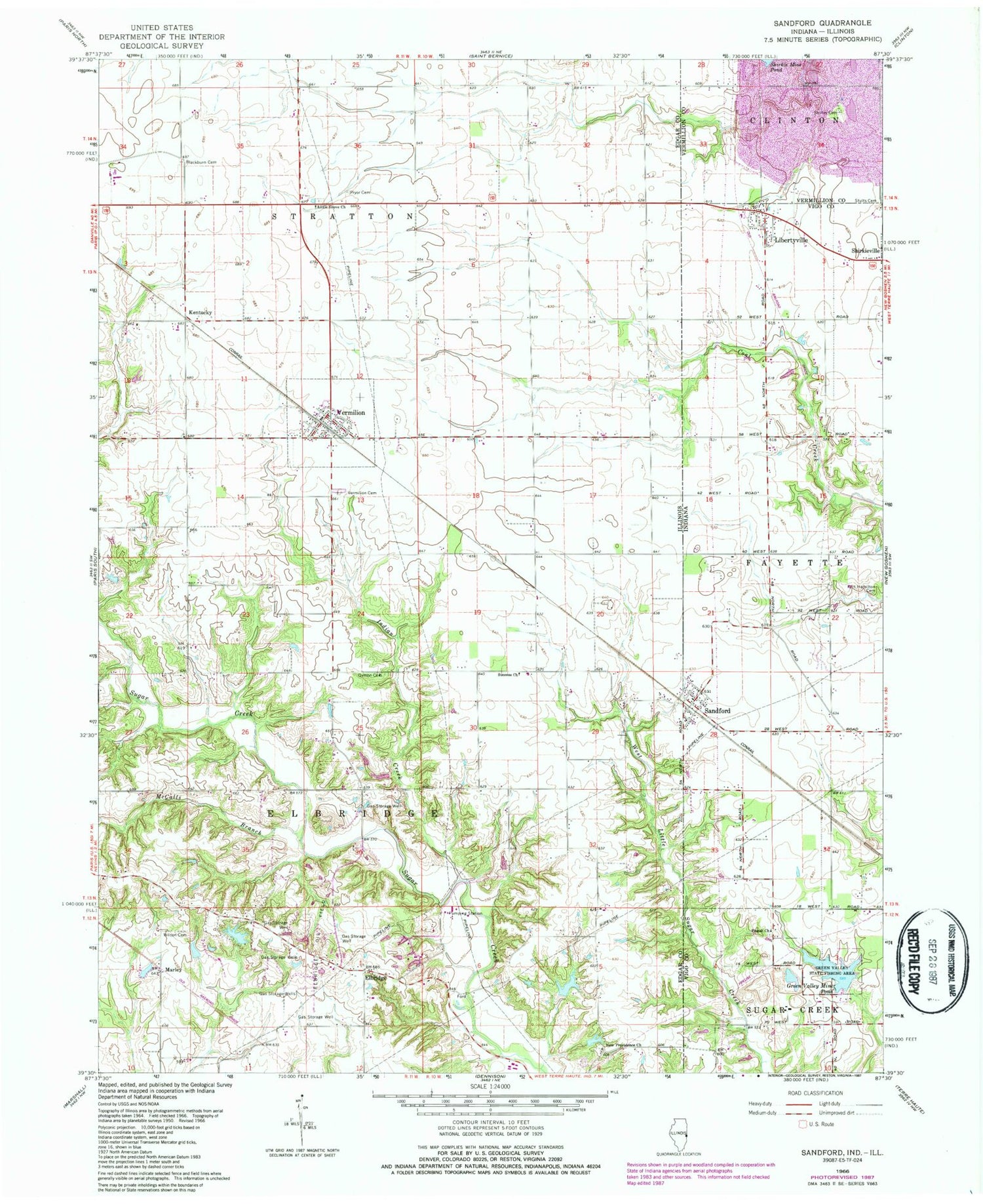 Classic USGS Sandford Indiana 7.5'x7.5' Topo Map Image