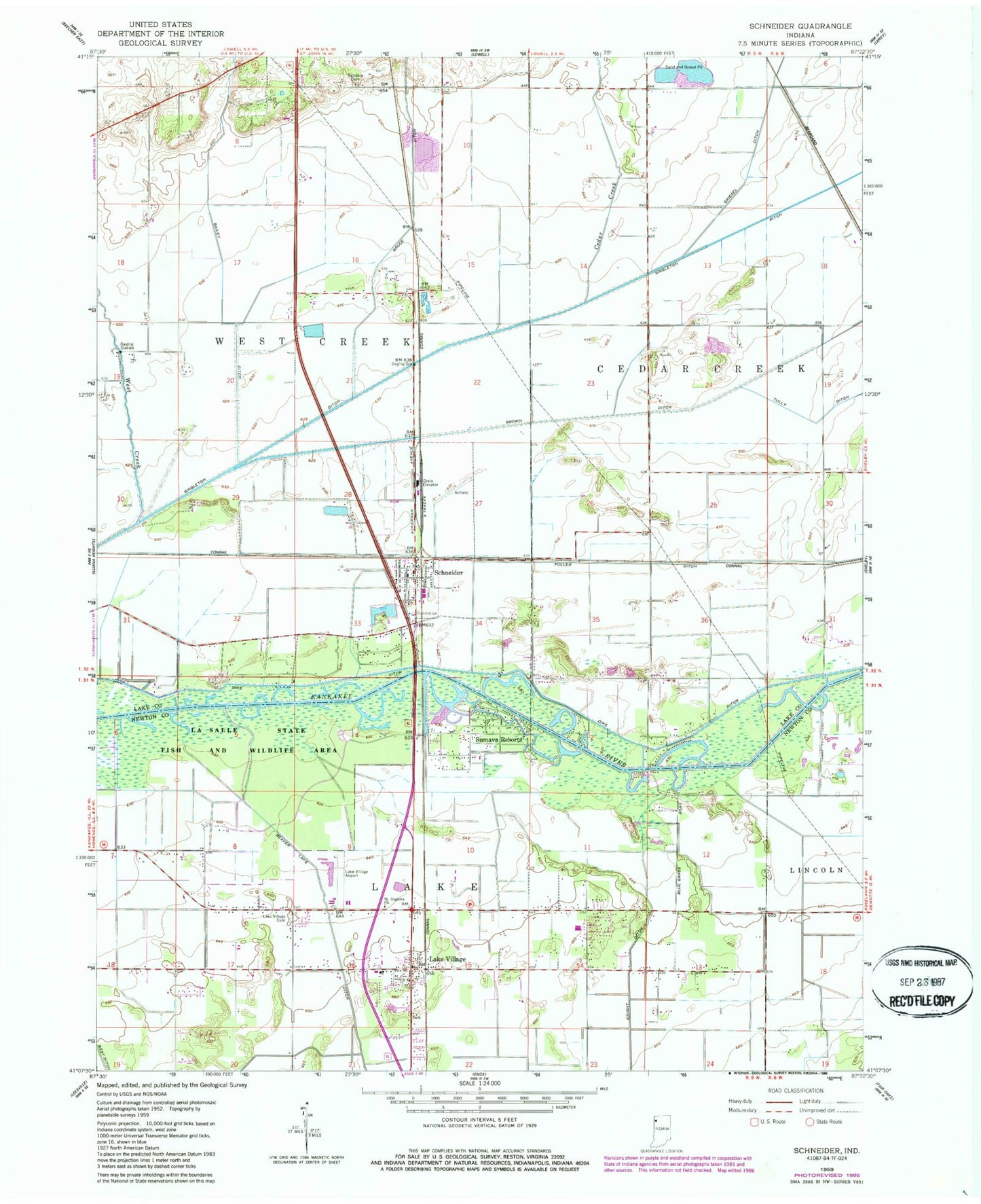 Classic USGS Schneider Indiana 7.5'x7.5' Topo Map Image