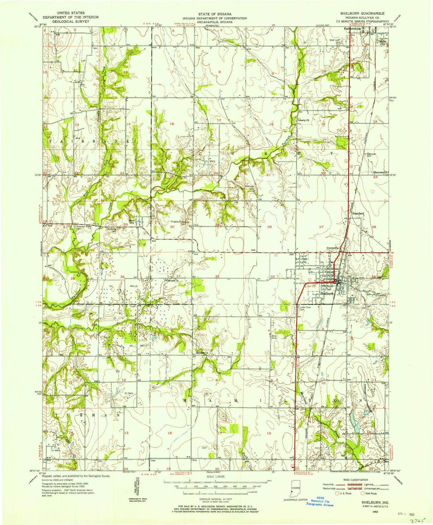 Classic USGS Shelburn Indiana 7.5'x7.5' Topo Map Image