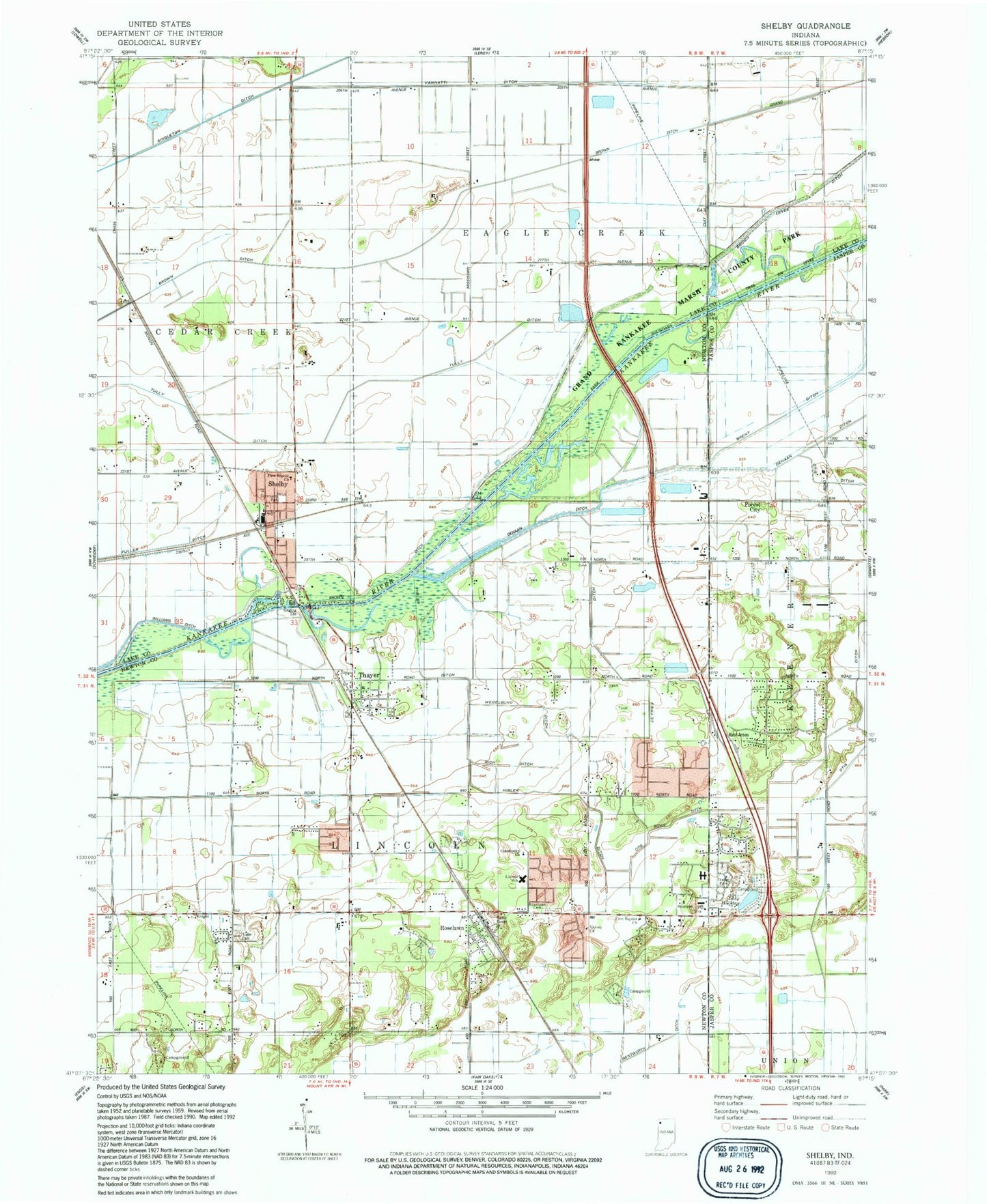 Classic USGS Shelby Indiana 7.5'x7.5' Topo Map Image