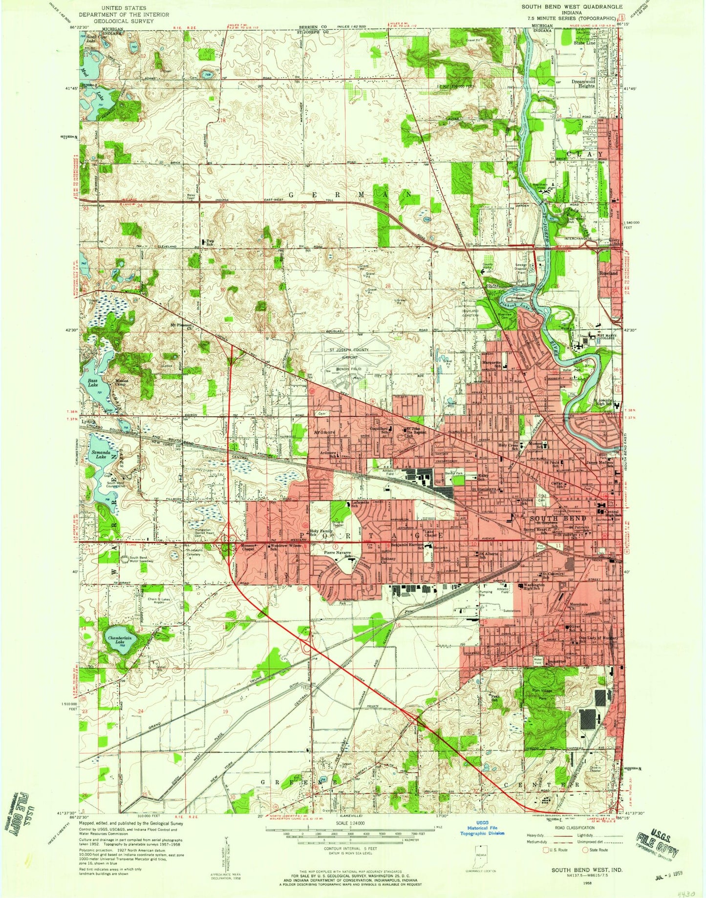 Classic USGS South Bend West Indiana 7.5'x7.5' Topo Map Image
