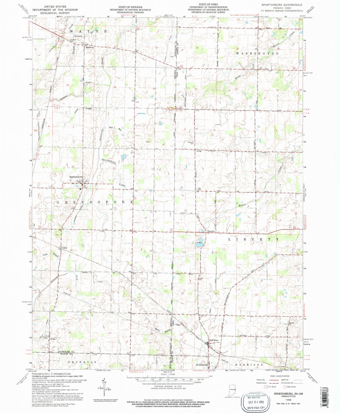 Classic USGS Spartanburg Indiana 7.5'x7.5' Topo Map Image