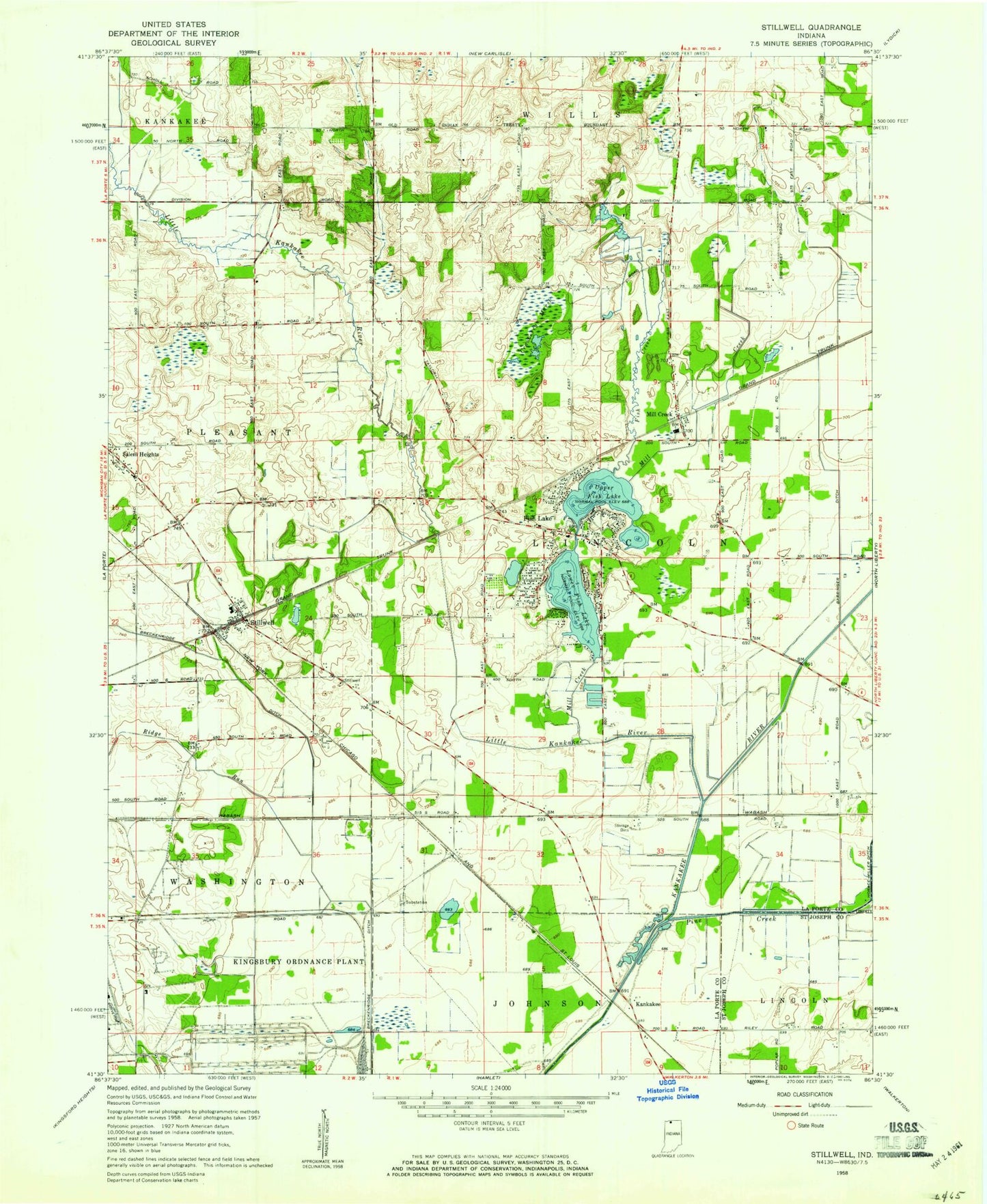 Classic USGS Stillwell Indiana 7.5'x7.5' Topo Map Image