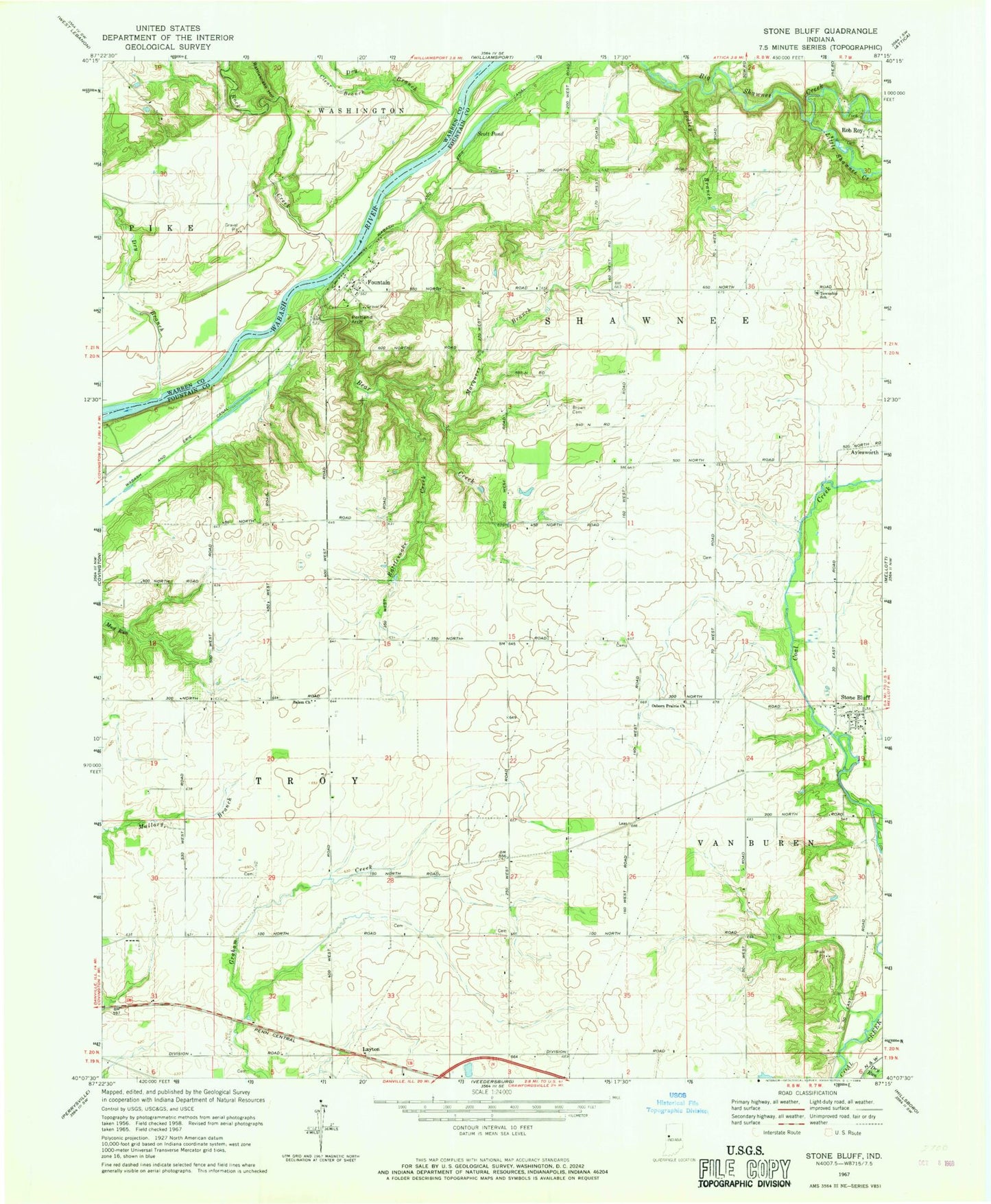 Classic USGS Stone Bluff Indiana 7.5'x7.5' Topo Map Image