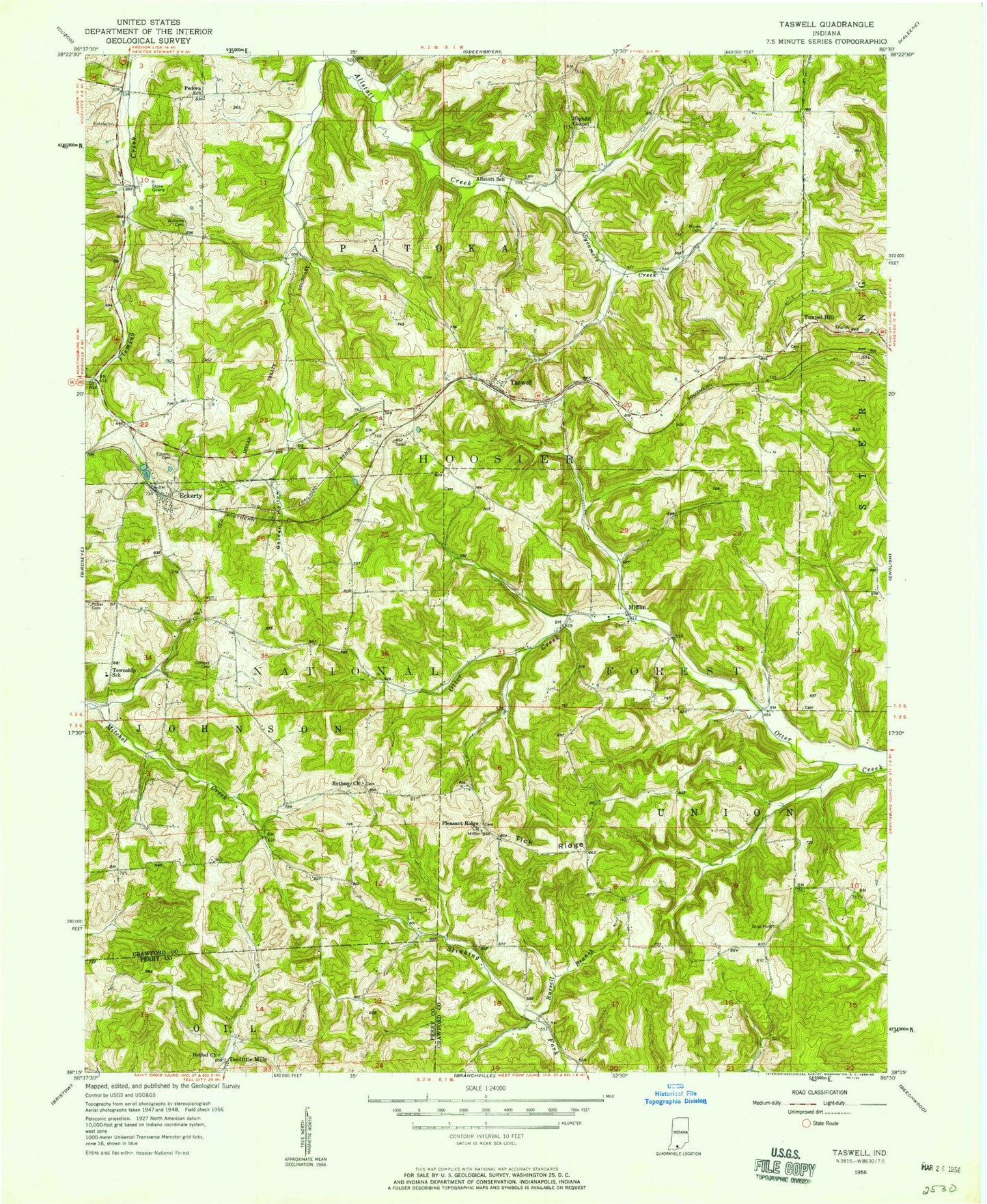 Classic USGS Taswell Indiana 7.5'x7.5' Topo Map Image