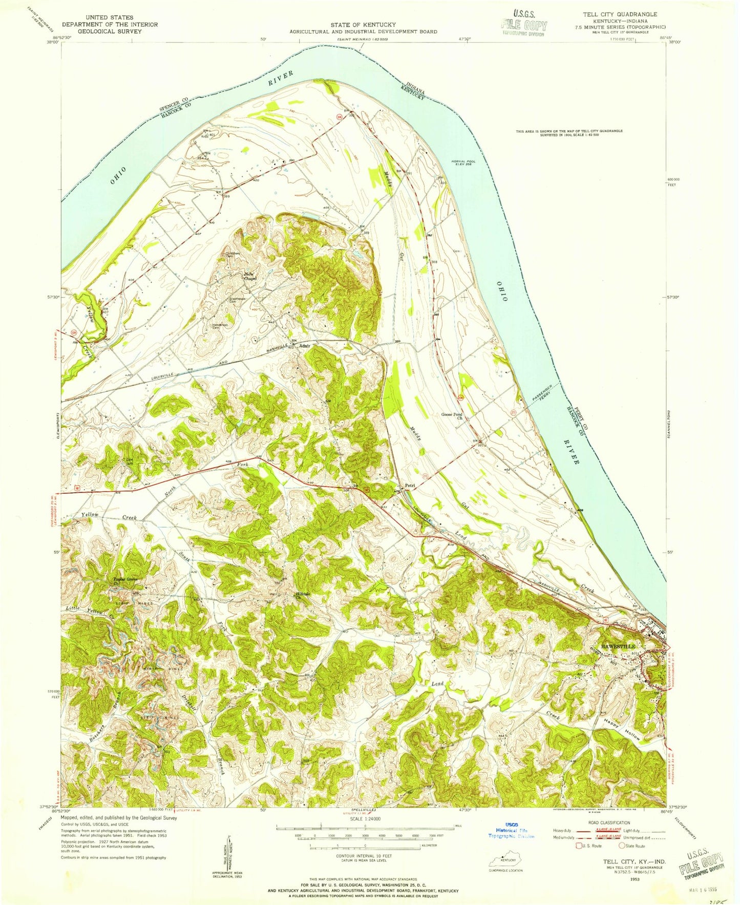 Classic USGS Tell City Indiana 7.5'x7.5' Topo Map Image