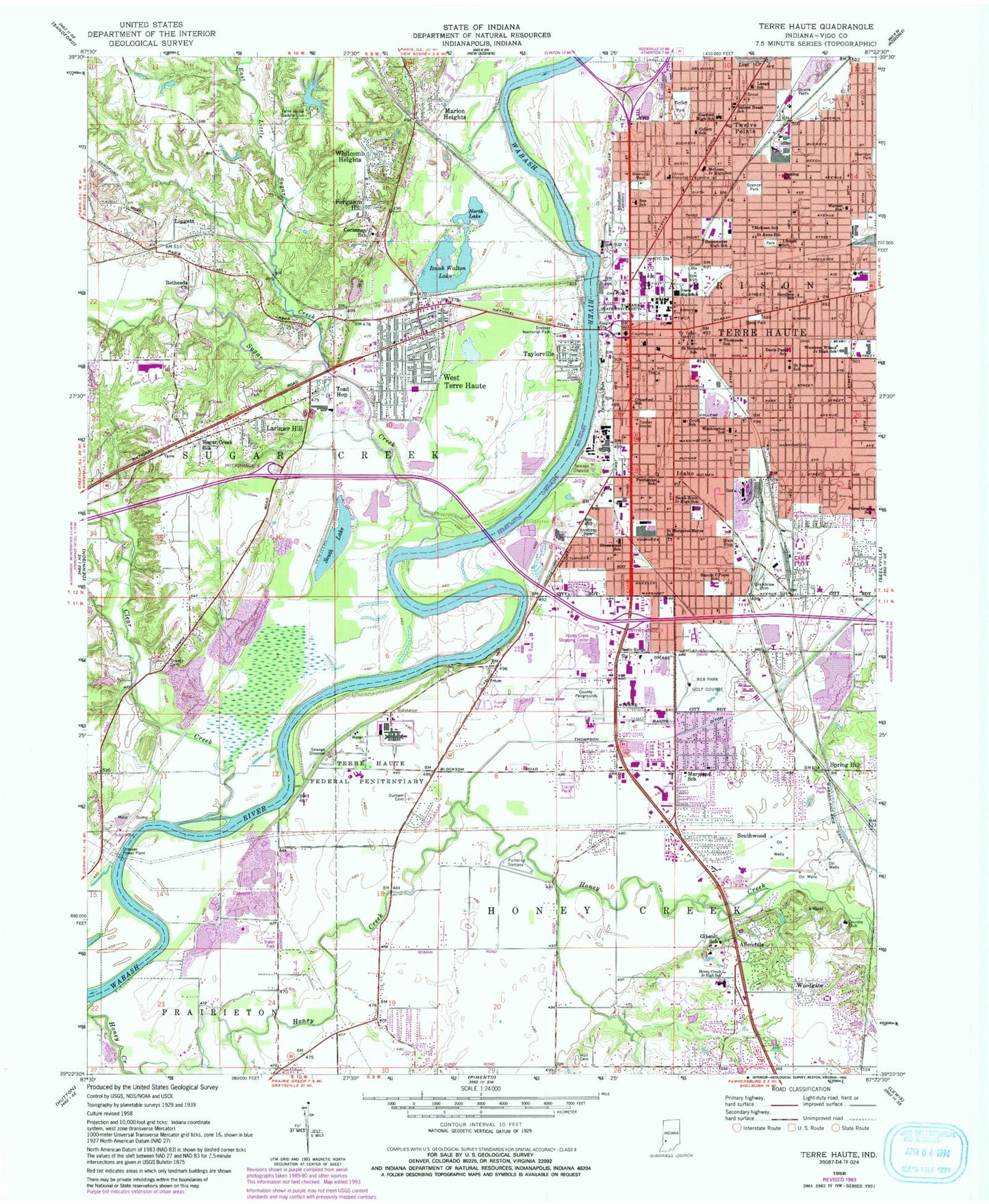 Classic USGS Terre Haute Indiana 7.5'x7.5' Topo Map Image